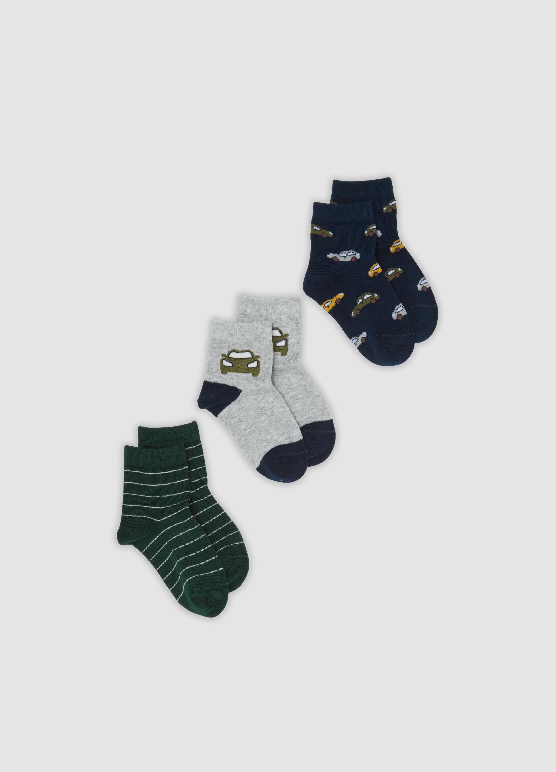 OVS KIDS, Tripack Di Calze Corte Multicolor In Cotone Organico Elasticizzato Con Fantasia, Bambino, Multicolor, Taglia: 25/27
