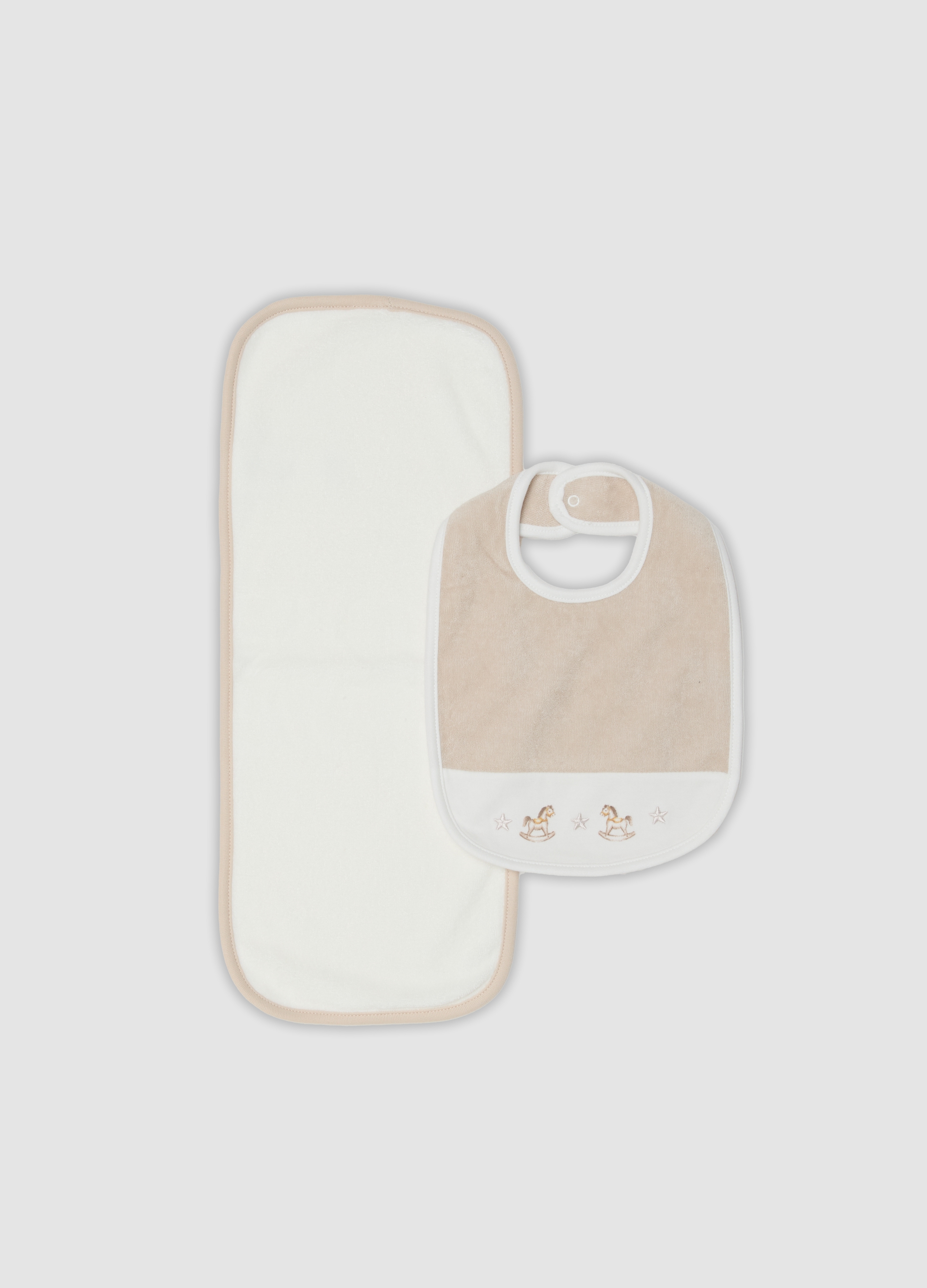 FAGOTTINO, Set Bavaglino Grigio E Bianco In Misto Cotone Organico Per Neonati, Unisex, Grigio, Taglia: ONE SIZE