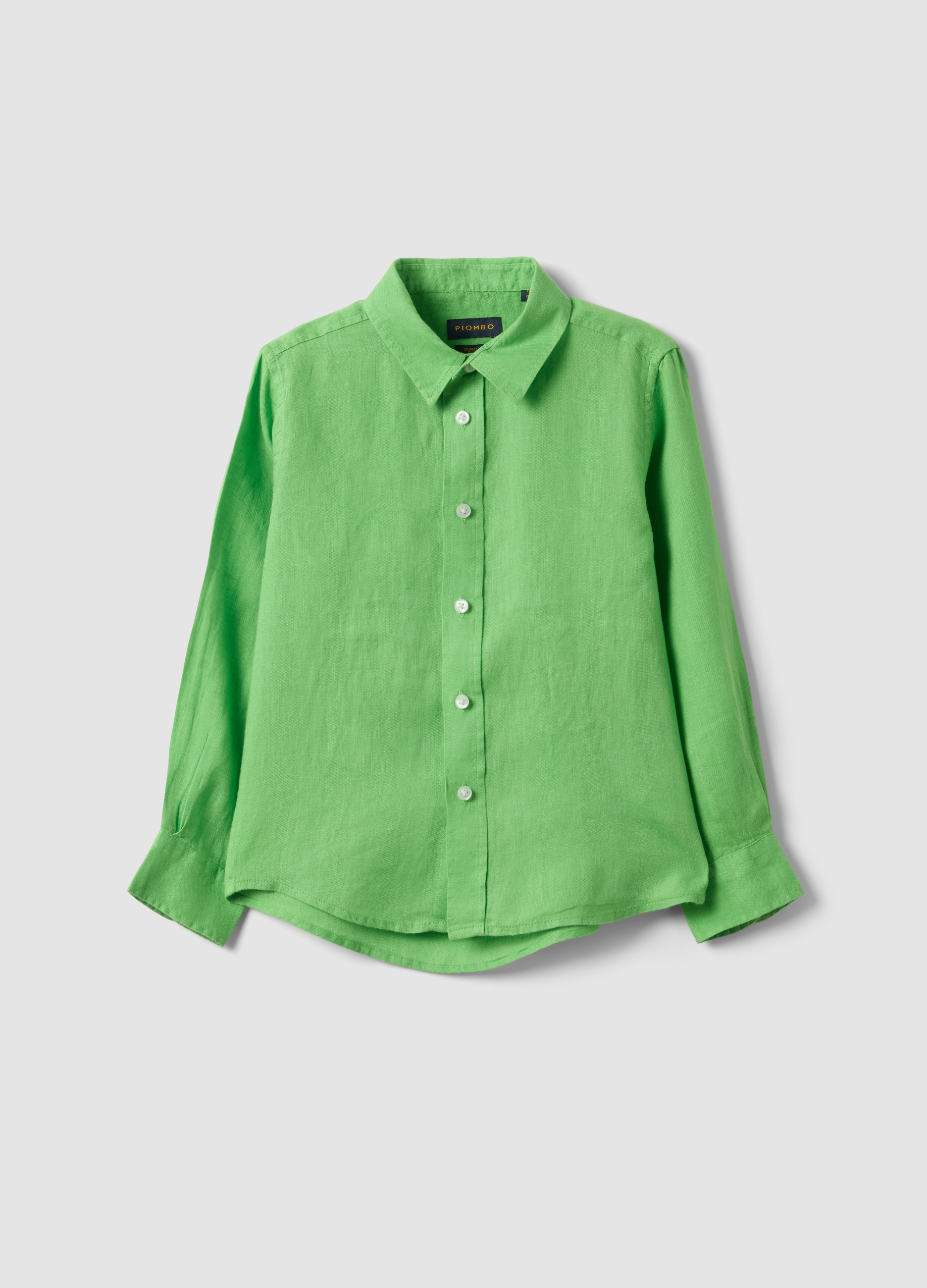 PIOMBO KIDS, Camisa Infantil Verde De Lino Puro, Corte Oversize, Niño, Verde claro, Talla: 12