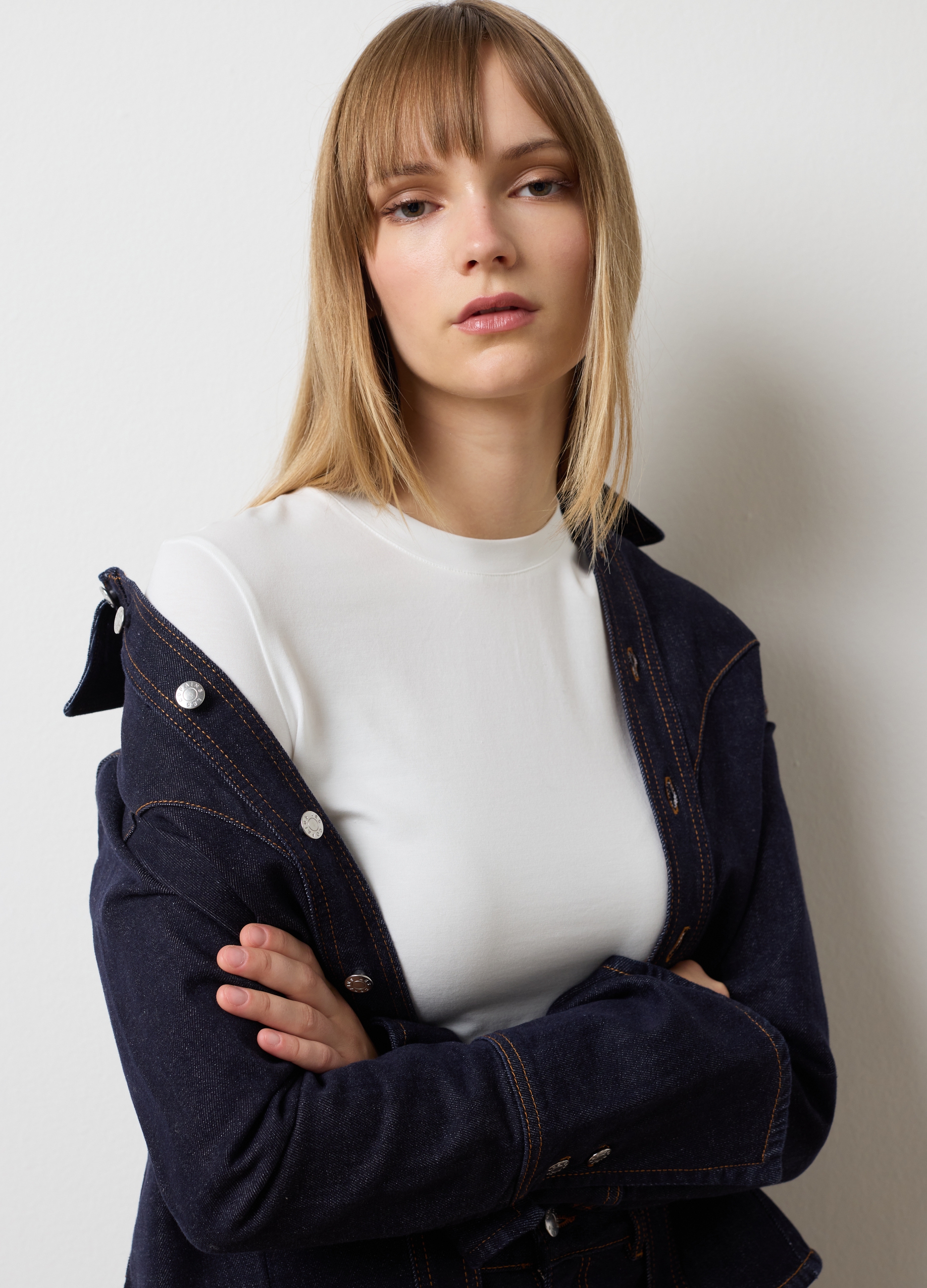 Camiseta Blanca De Mezcla De Algodón Ajuste Regular, Mujer, Blanco óptico, Talla: 38