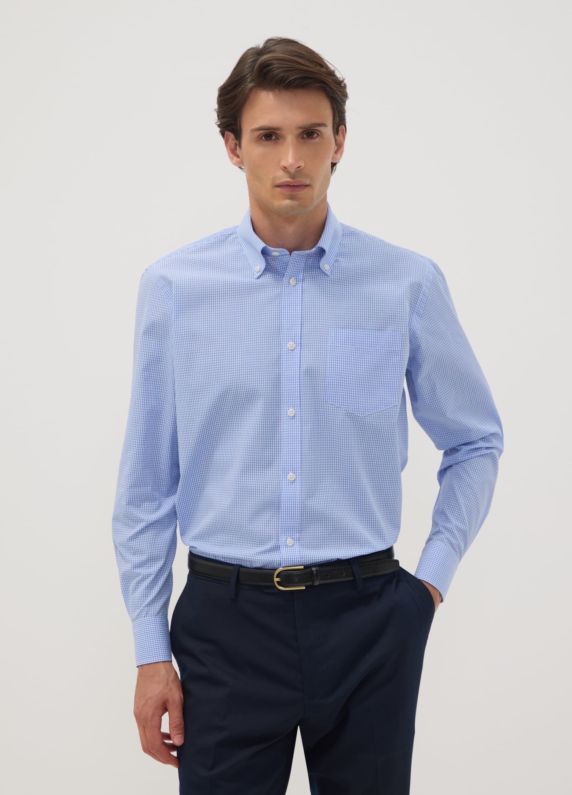OVS, Camicia Azzurra In Misto Cotone Con Colletto Button Down Easy Iron Regular Fit, Uomo, Azzurro, Taglia: 45