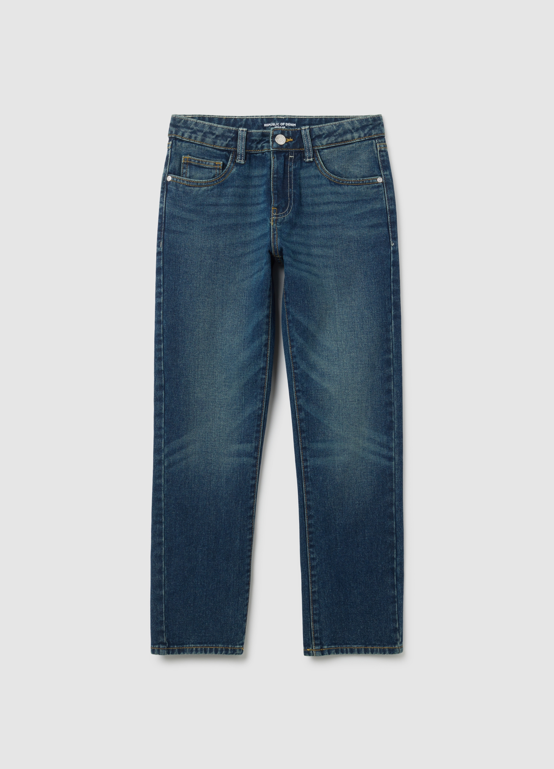 Jeans Da Ragazzo In Puro Cotone Blu Regular Fit, Niño, Azul chambray, Talla: 10-11
