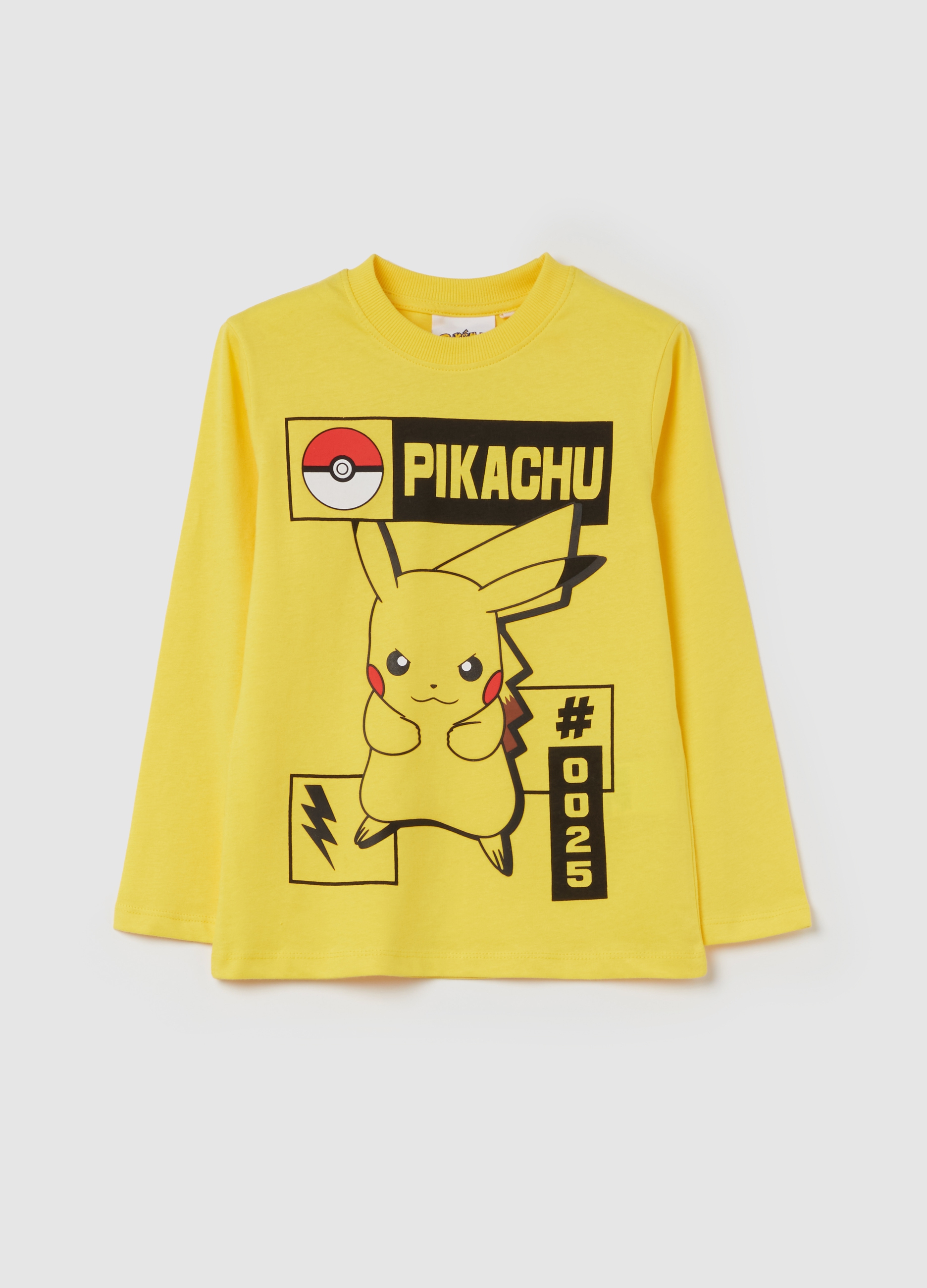 OVS KIDS, T-shirt A Maniche Lunghe Con Stampa Pikachu, Bambino, Giallo, Taglia: 6-7