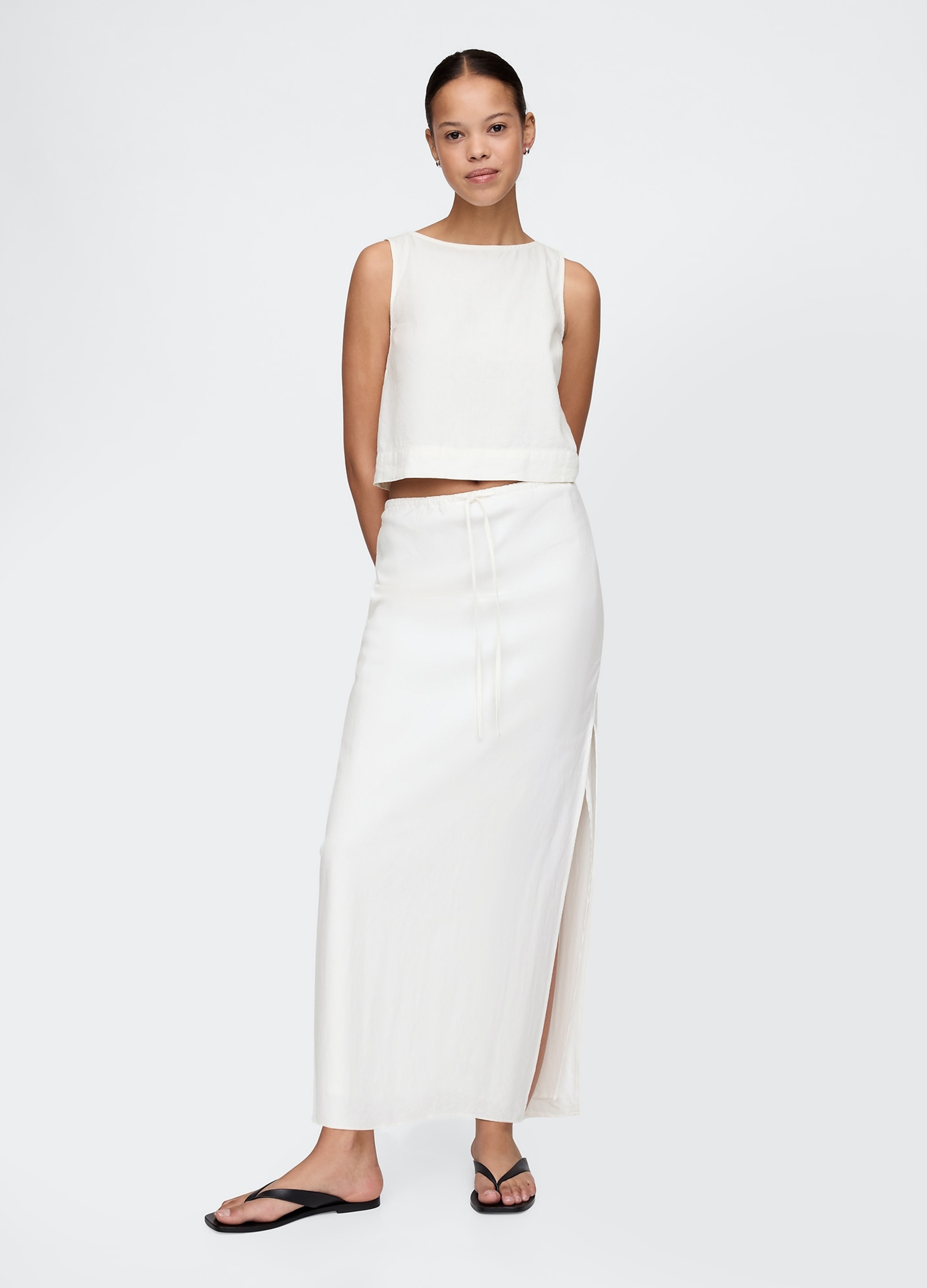 GAP, Gonna Lunga In Lino E Viscosa, Donna, Bianco, Taglia: XS