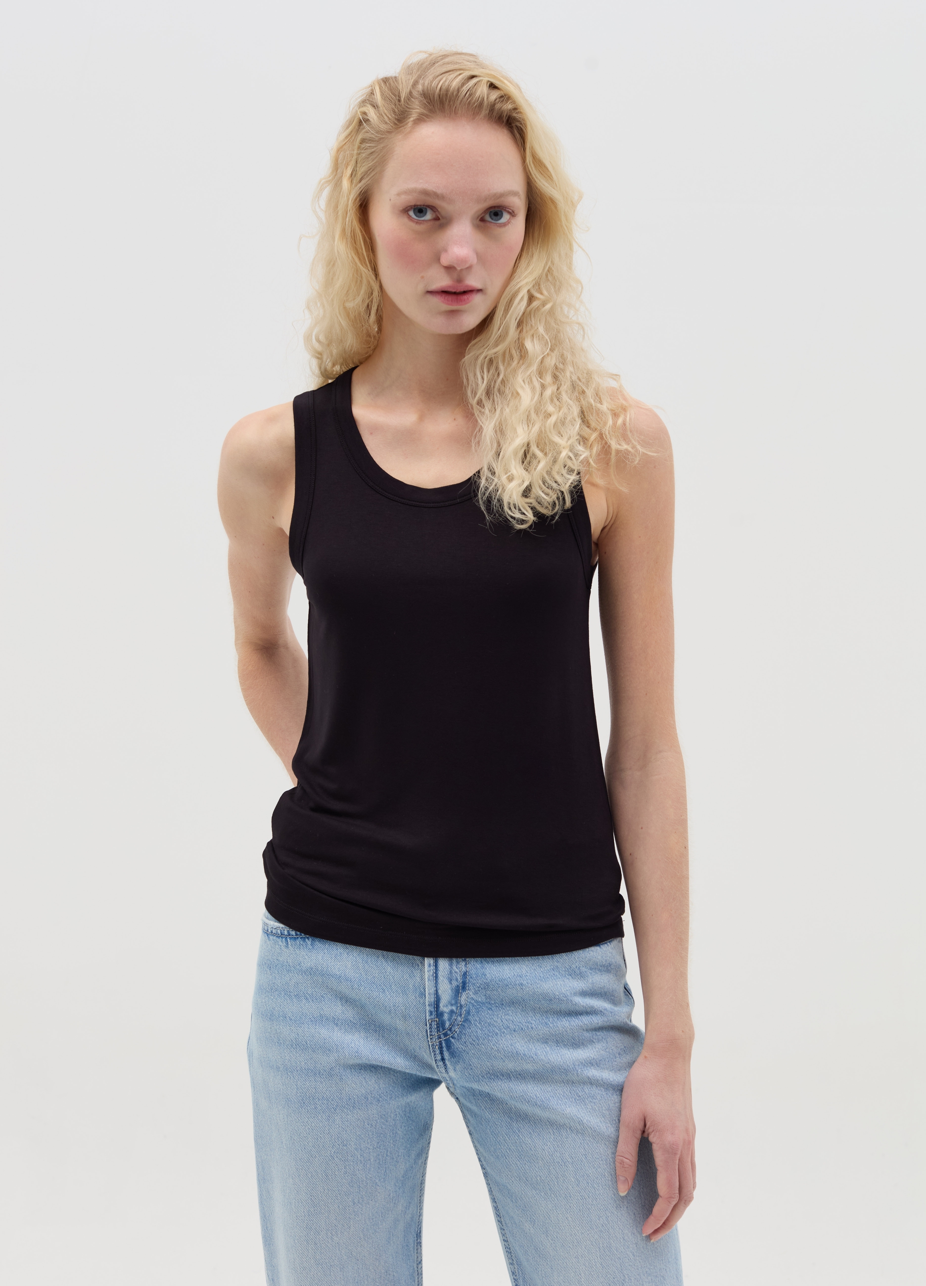 OVS , Tank Top Nero Basic In Viscosa Stretch, Donna, Nero, Taglia: S