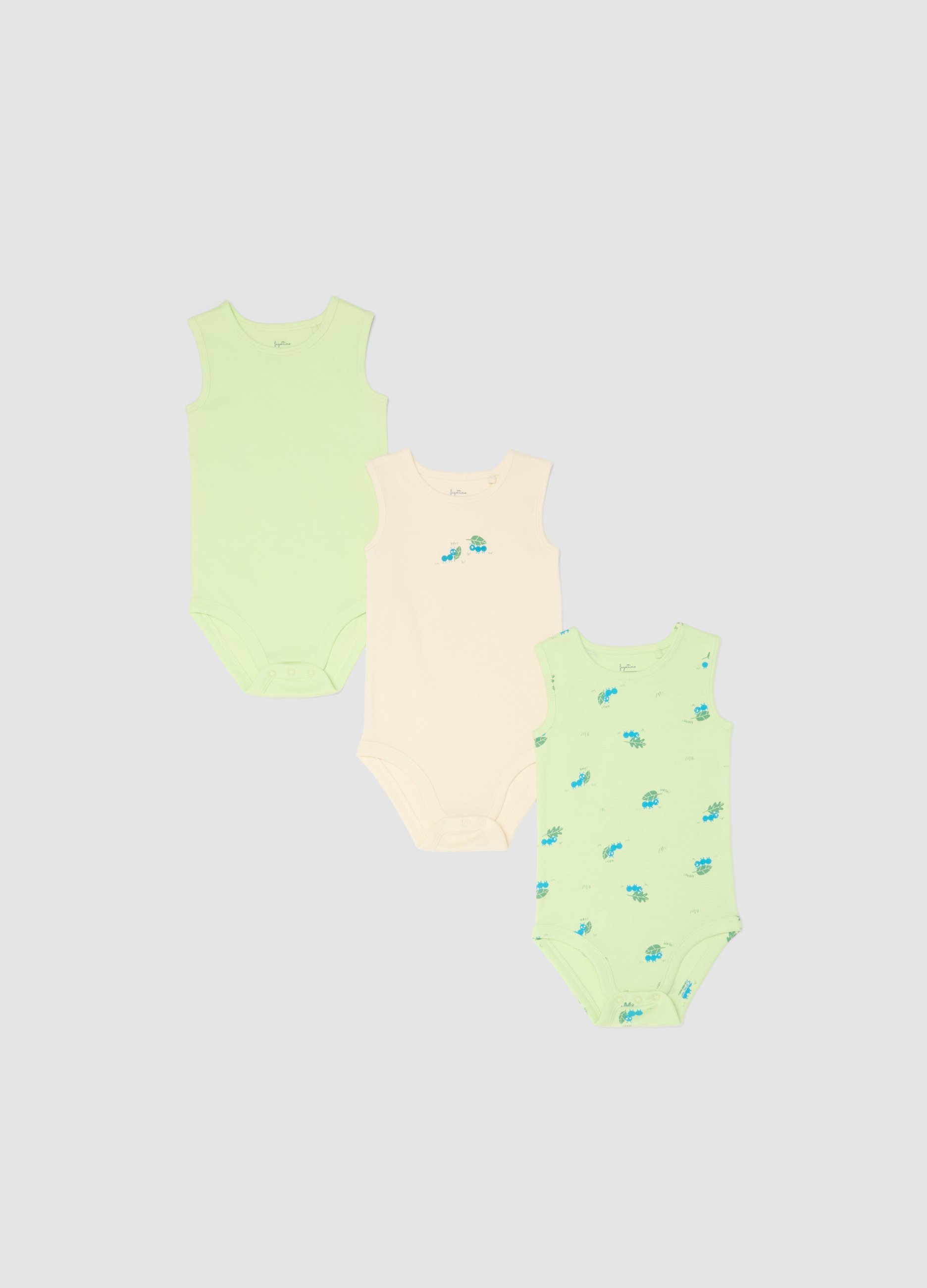 FAGOTTINO, Tripack De Bodies Multicor De Algodón Puro Para Recién Nacido Con Hormigas, Niño, Beige/Verde, Talla: 12-18