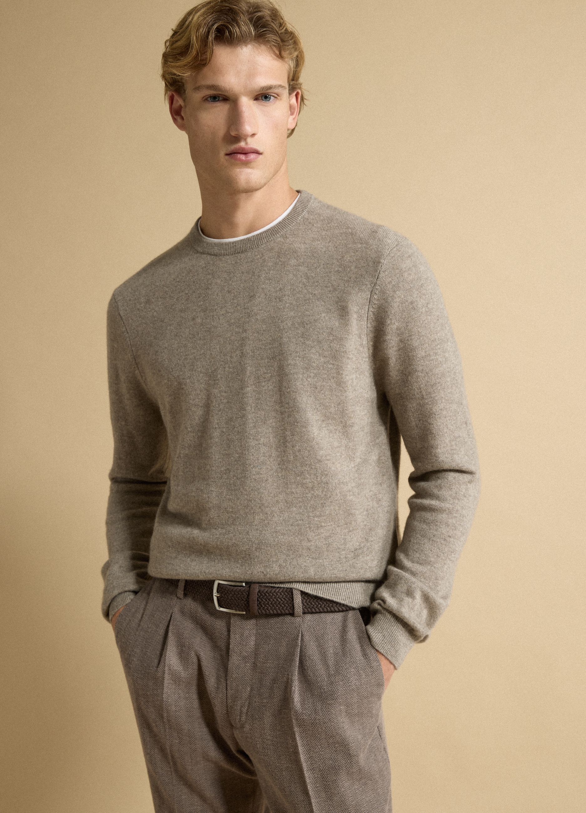 Piombo Contemporary, Maglia Beige In Puro Cashmere Regular Fit, Unisex, Beige, Taglia: M