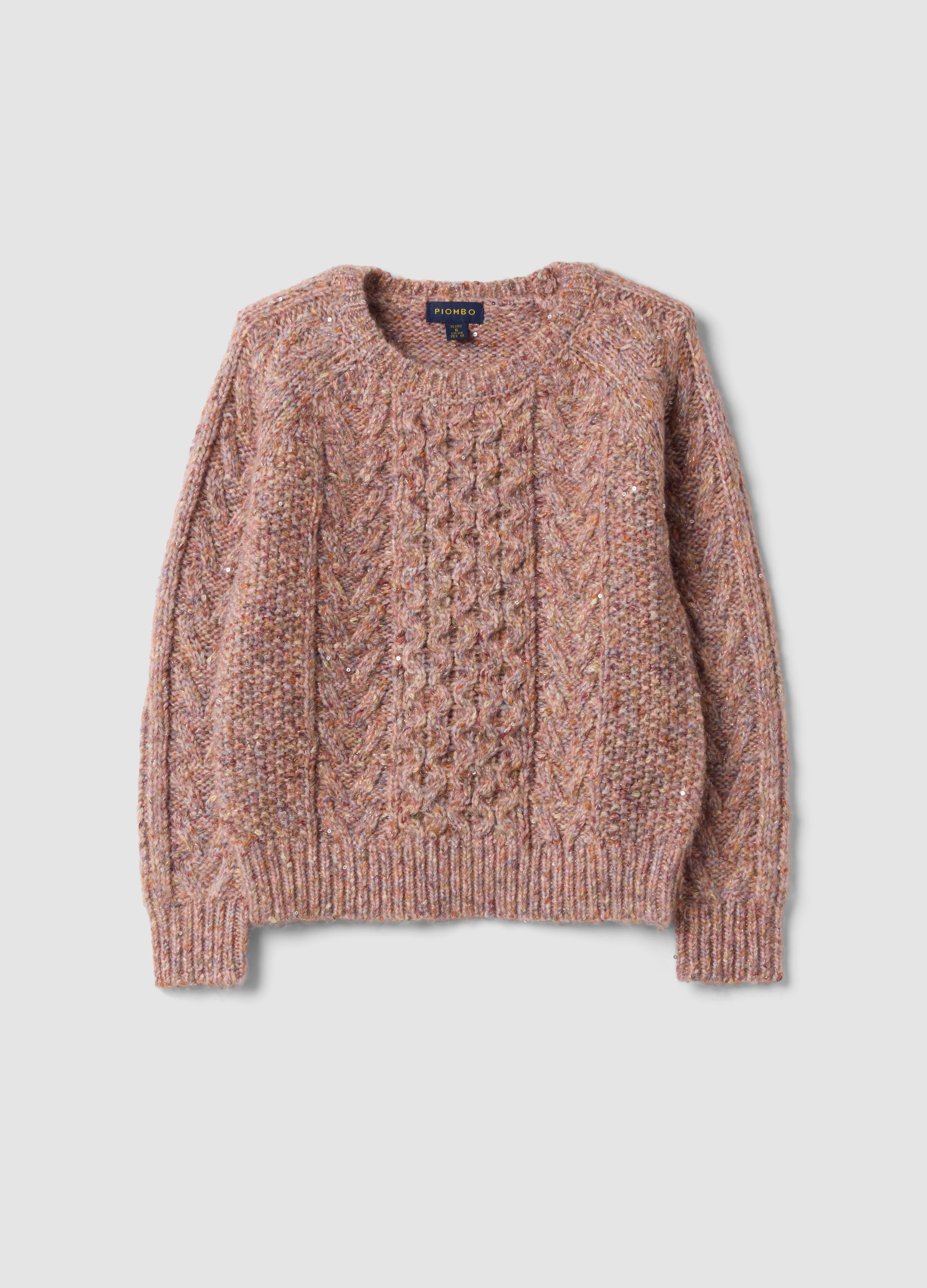 PIOMBO KIDS, Maglia Rosa In Misto Lana A Trecce Con Girocollo Regular Fit, Bambina, Rosa, Taglia: 8