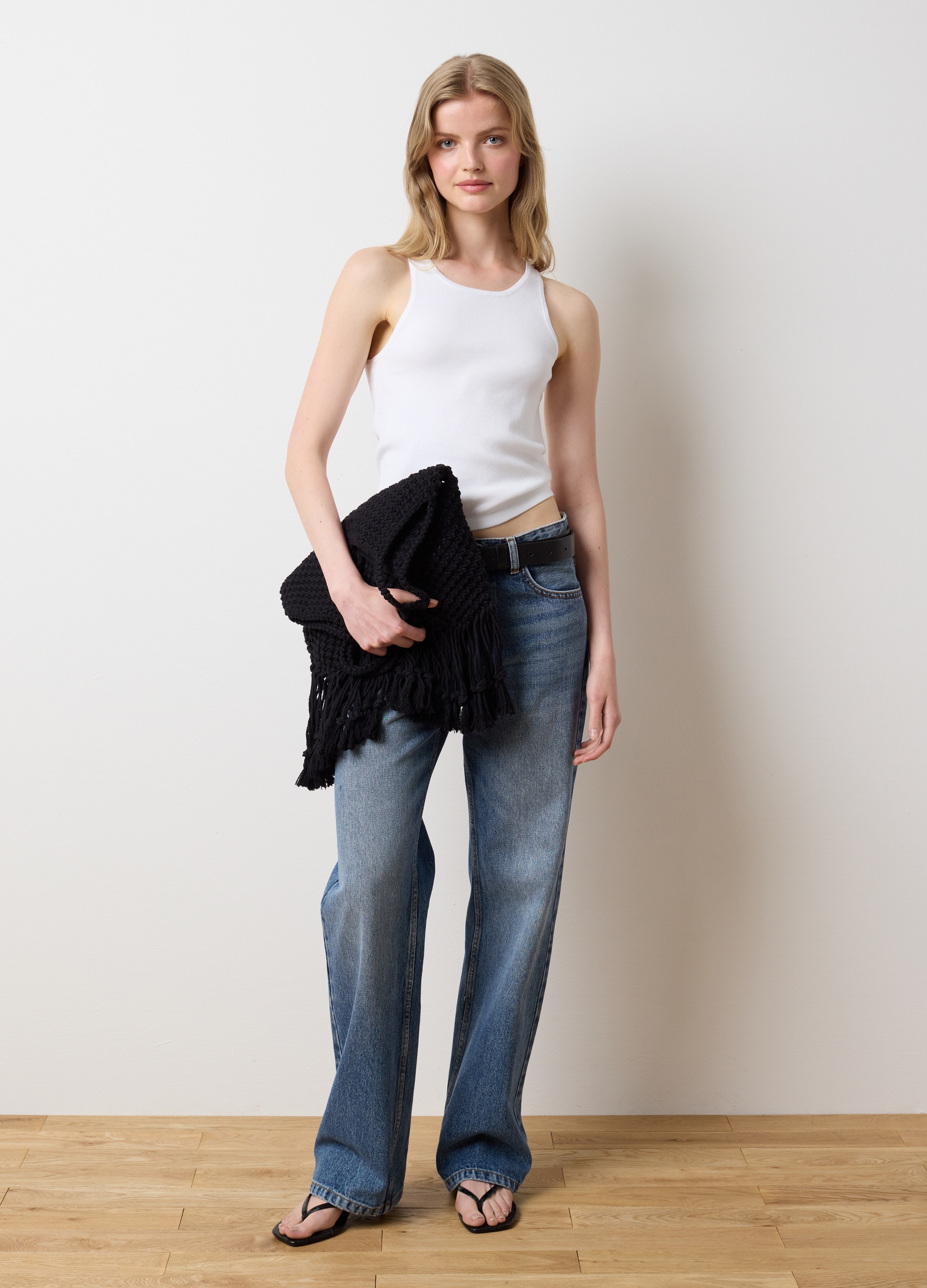 LES COPAINS, Canotta Da Donna In Misto Viscosa Bianca Fitted, Bianco, Taglia: L