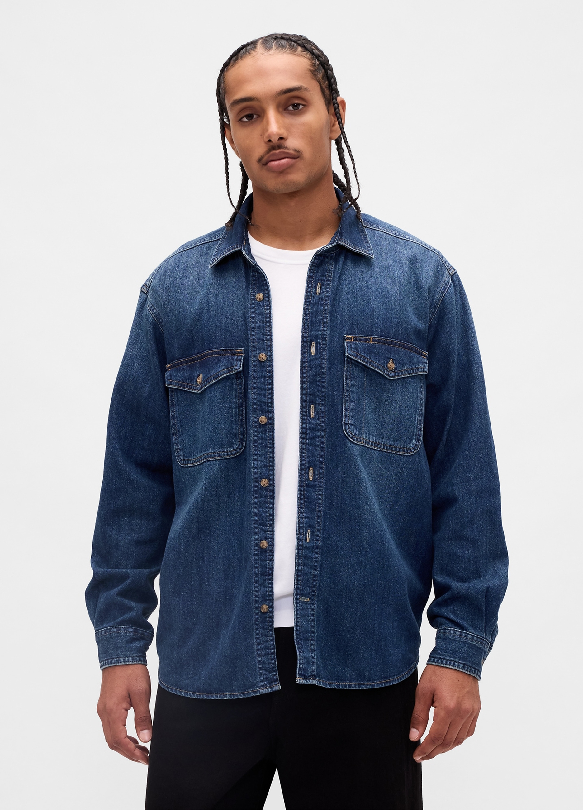 GAP, Camicia In Denim A Maniche Lunghe, Uomo, Denim, Taglia: M