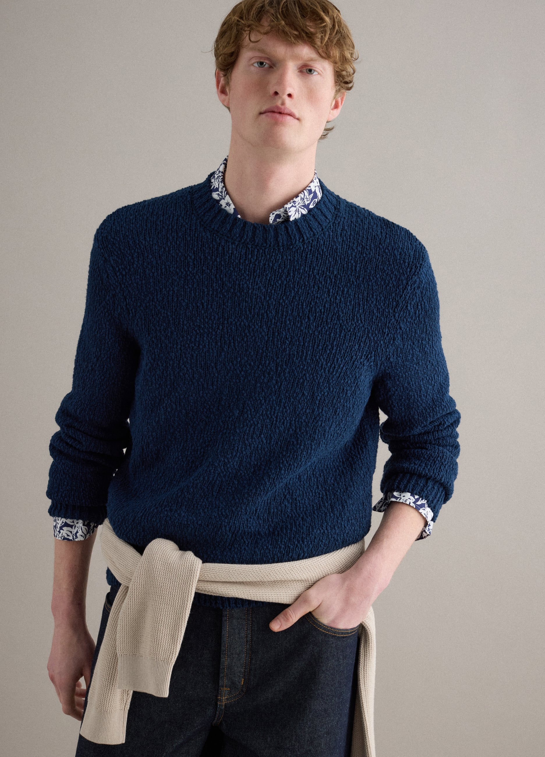 Piombo, Langärmeliger Blauer Pullover Aus Reiner Baumwolle, Regular Fit, Mann, Blu, Größe, Xxl