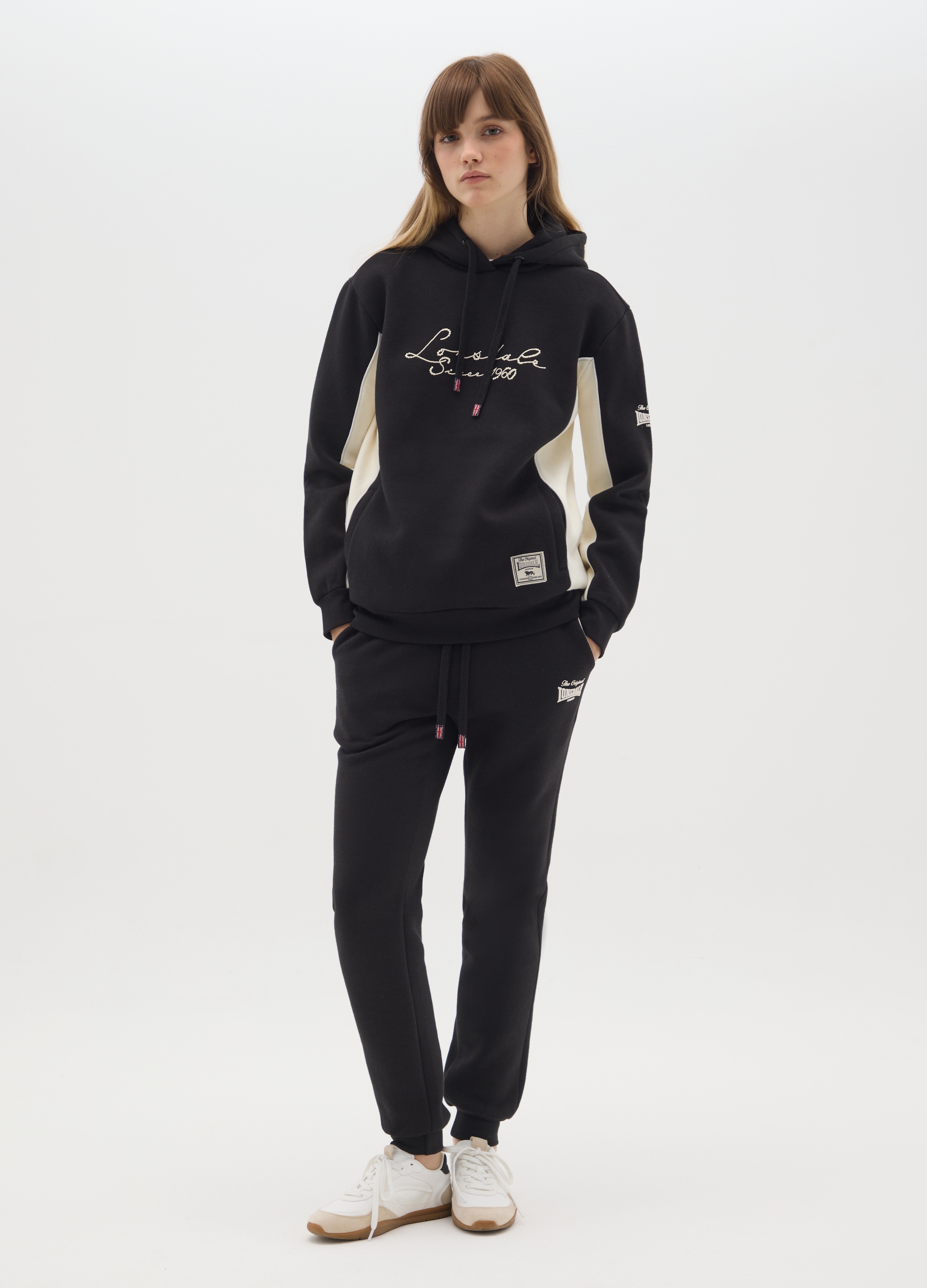 LONSDALE, Pantaloni In Misto Cotone Neri Regular Fit, Donna, Nero, Taglia: S