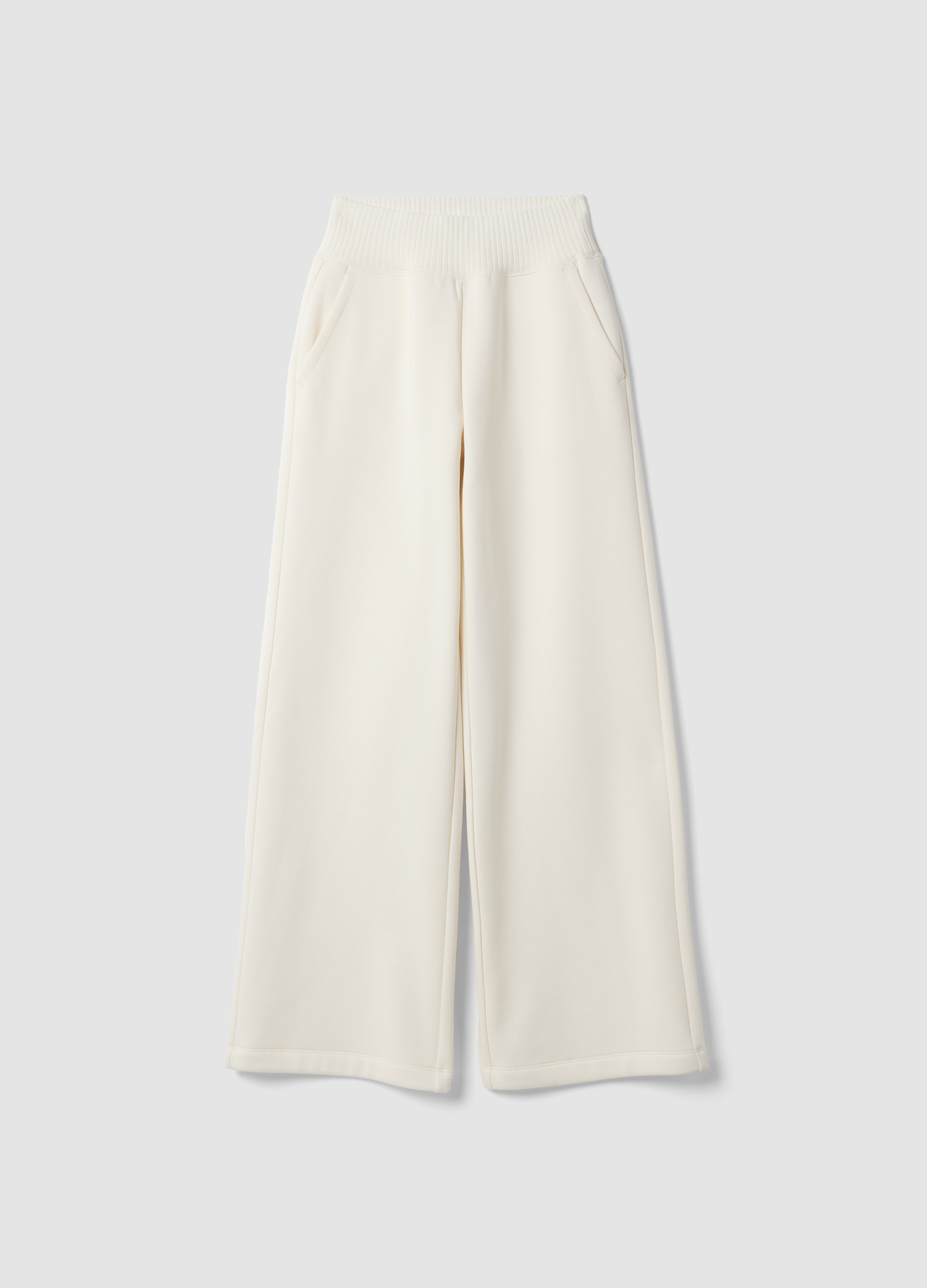 OVS, Pantaloni Bianchi In Misto Cotone Fleece Straight Fit, Donna, Bianco, Taglia: L