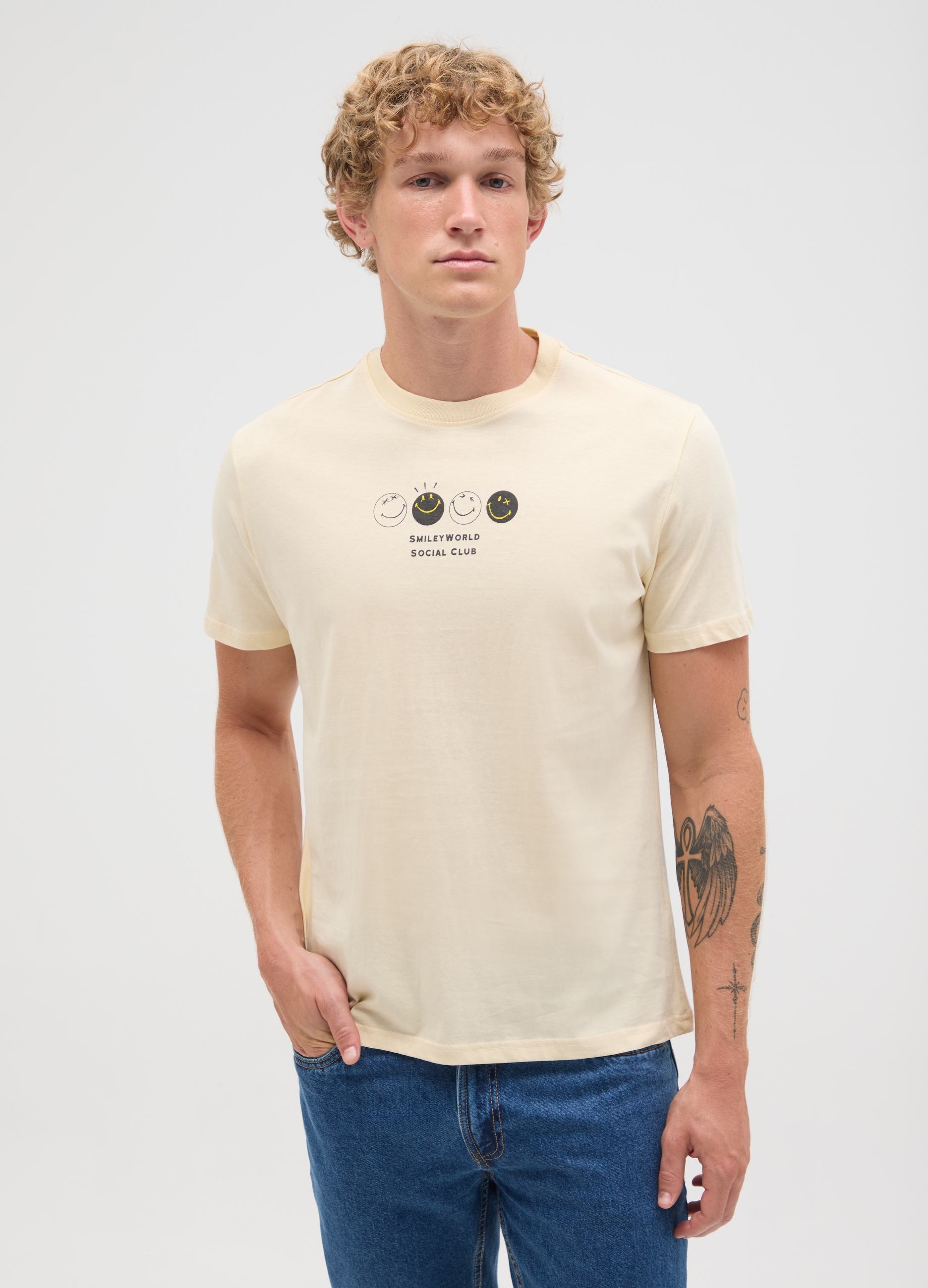 OVS , T-shirt Smileyworld® In Puro Cotone Beige, Uomo, Beige, Taglia: S
