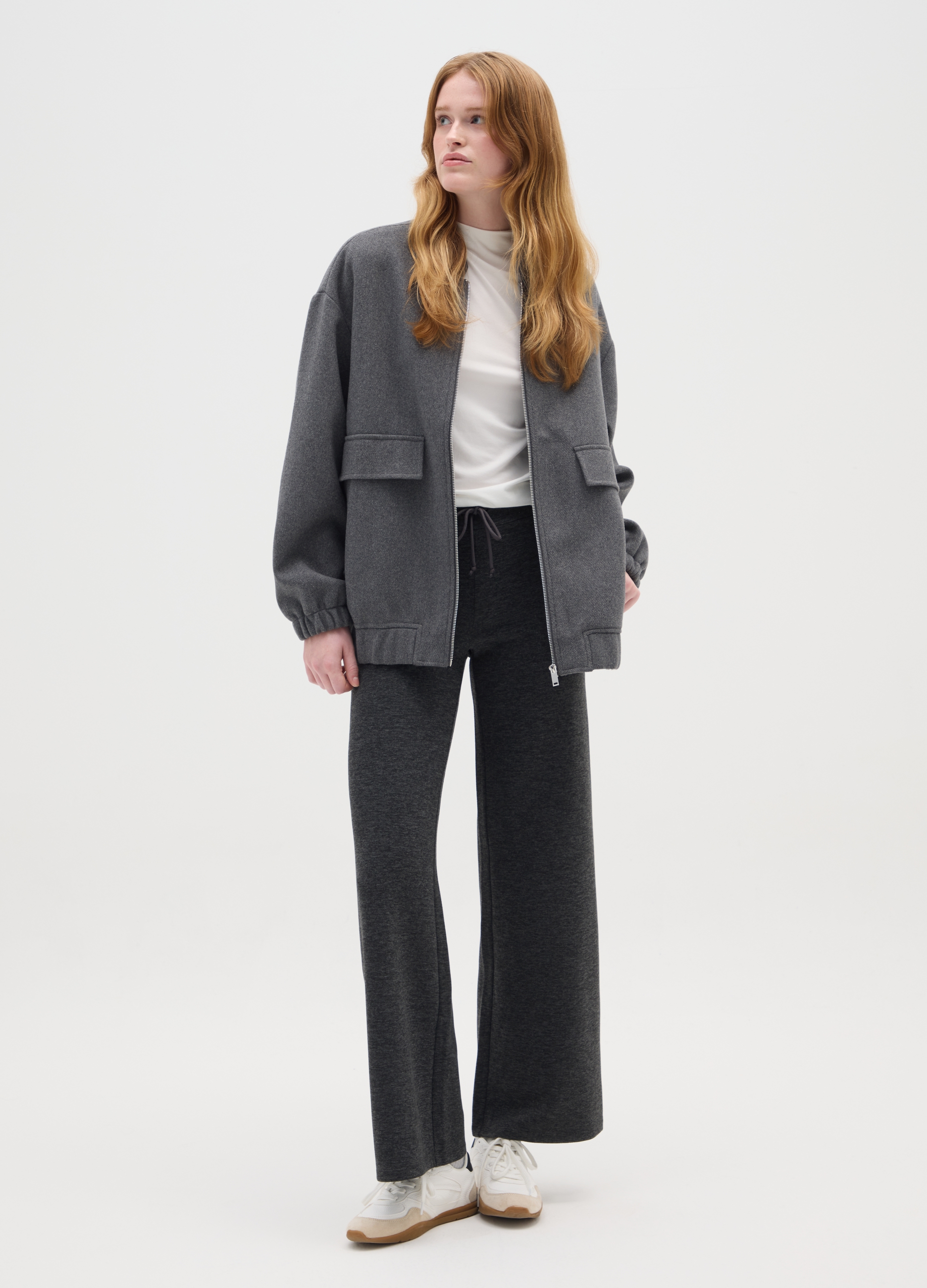 OVS, Pantaloni Wide Leg Grigi Elasticizzati, Donna, Grigio, Taglia: L