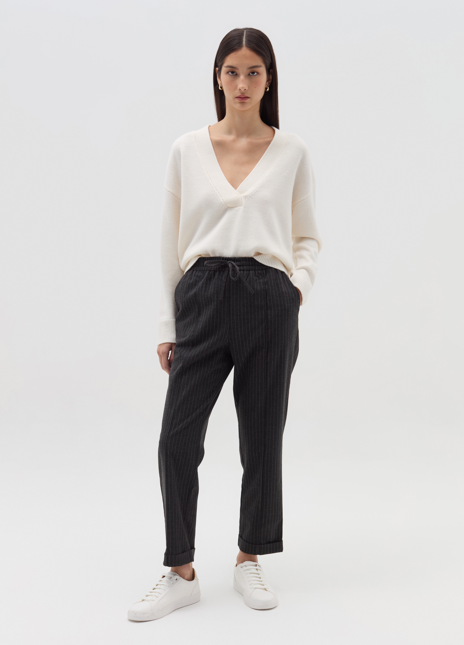 OVS, Pantalone Carrot Fit Con Risvolti, Donna, Grigio, Taglia: XL