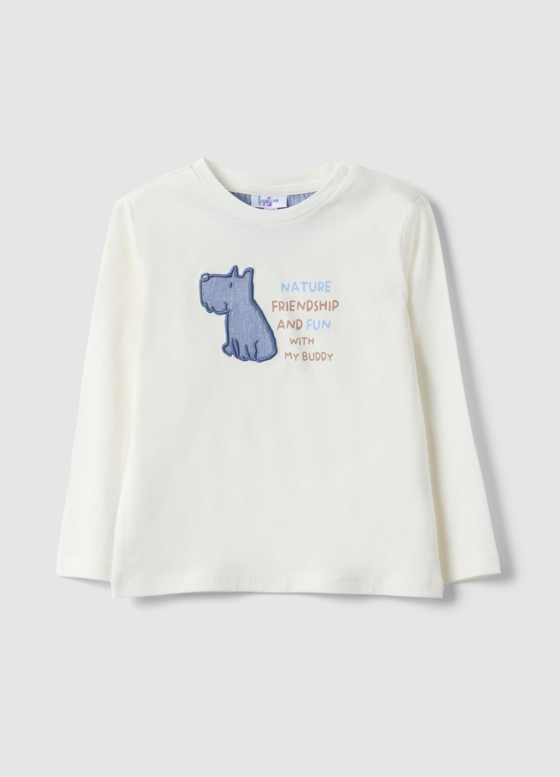 FAGOTTINO, Camiseta De Manga Larga Blanca De Puro Algodón Para Niño Con Estampado, Niño, Blanco óptico, Talla: 12-18
