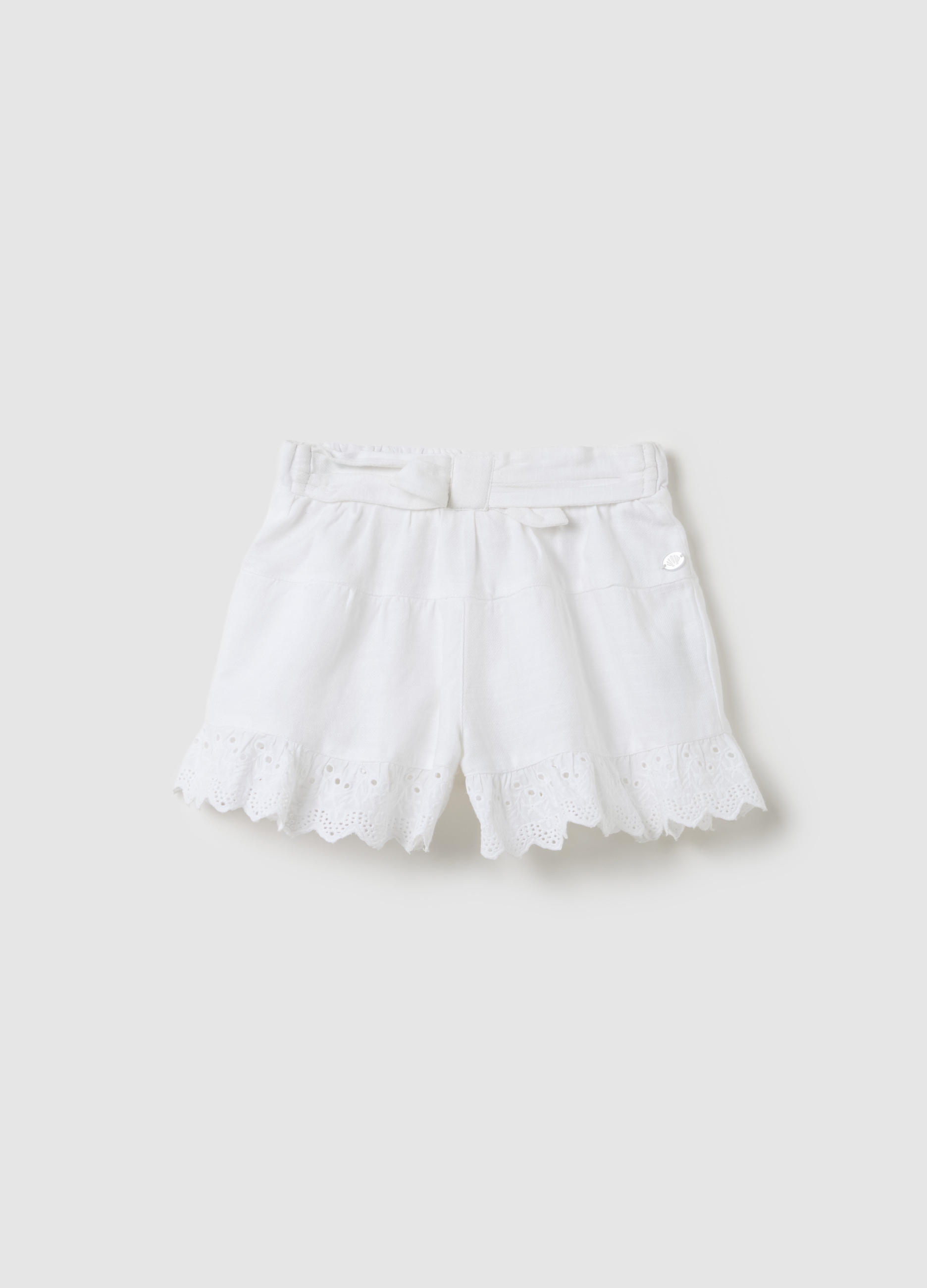 FAGOTTINO, Short Blanco De Puro Algodón Con Detalles Bordados Fagottino, Niña, Blanco, Talla: 24-30