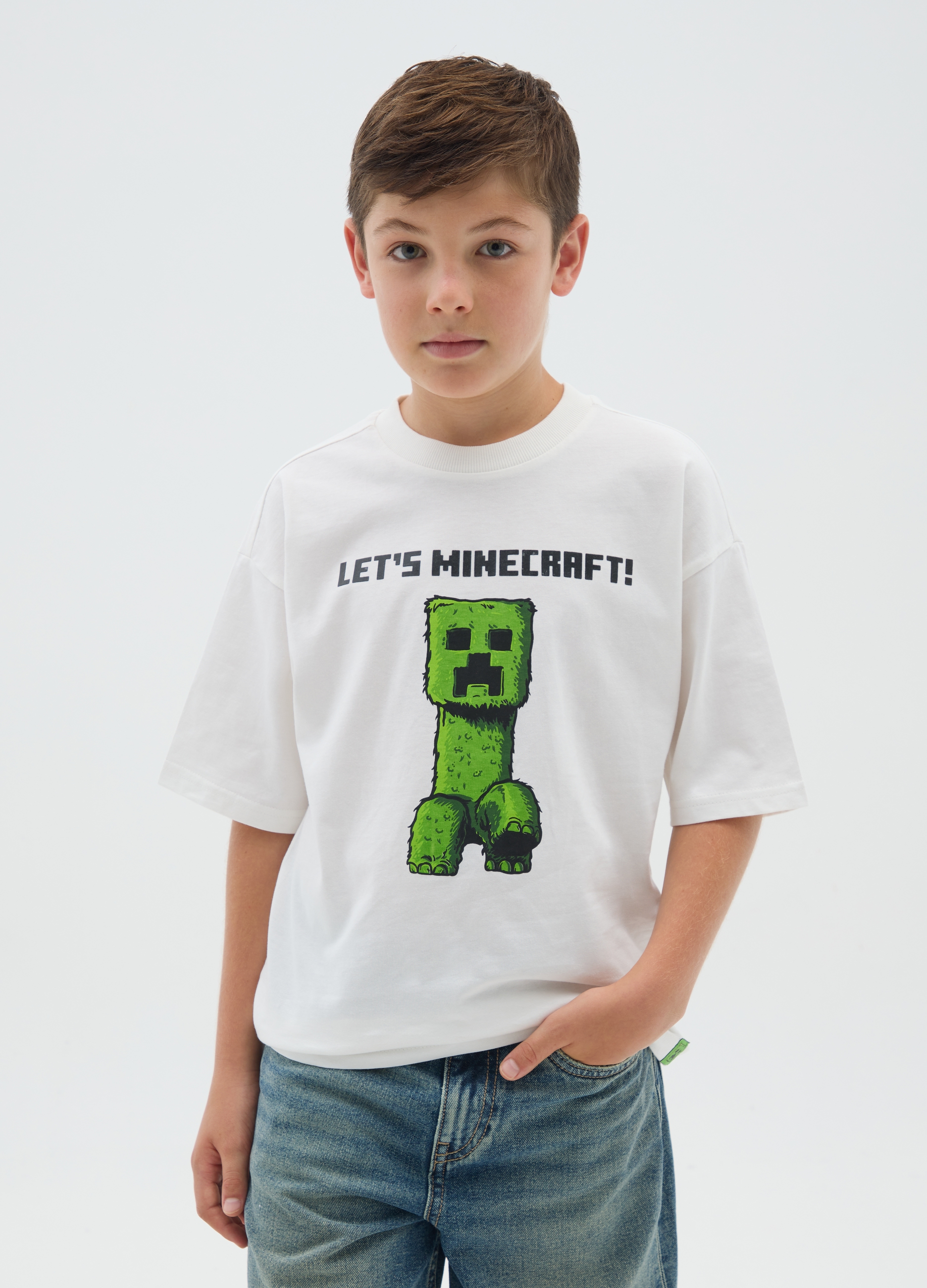 OVS, T-shirt Da Ragazzo In Puro Cotone Bianca Con Stampa, Bambino, Bianco, Taglia: 10-11