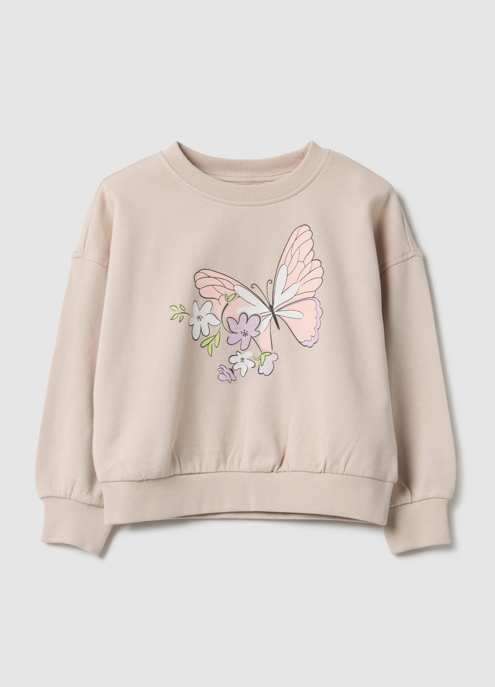 OVS KIDS, Sudadera Beige De Algodón Puro Regular Fit Con Estampado Para Niña, Niña, Beige Jaspeado, Talla: 9-10