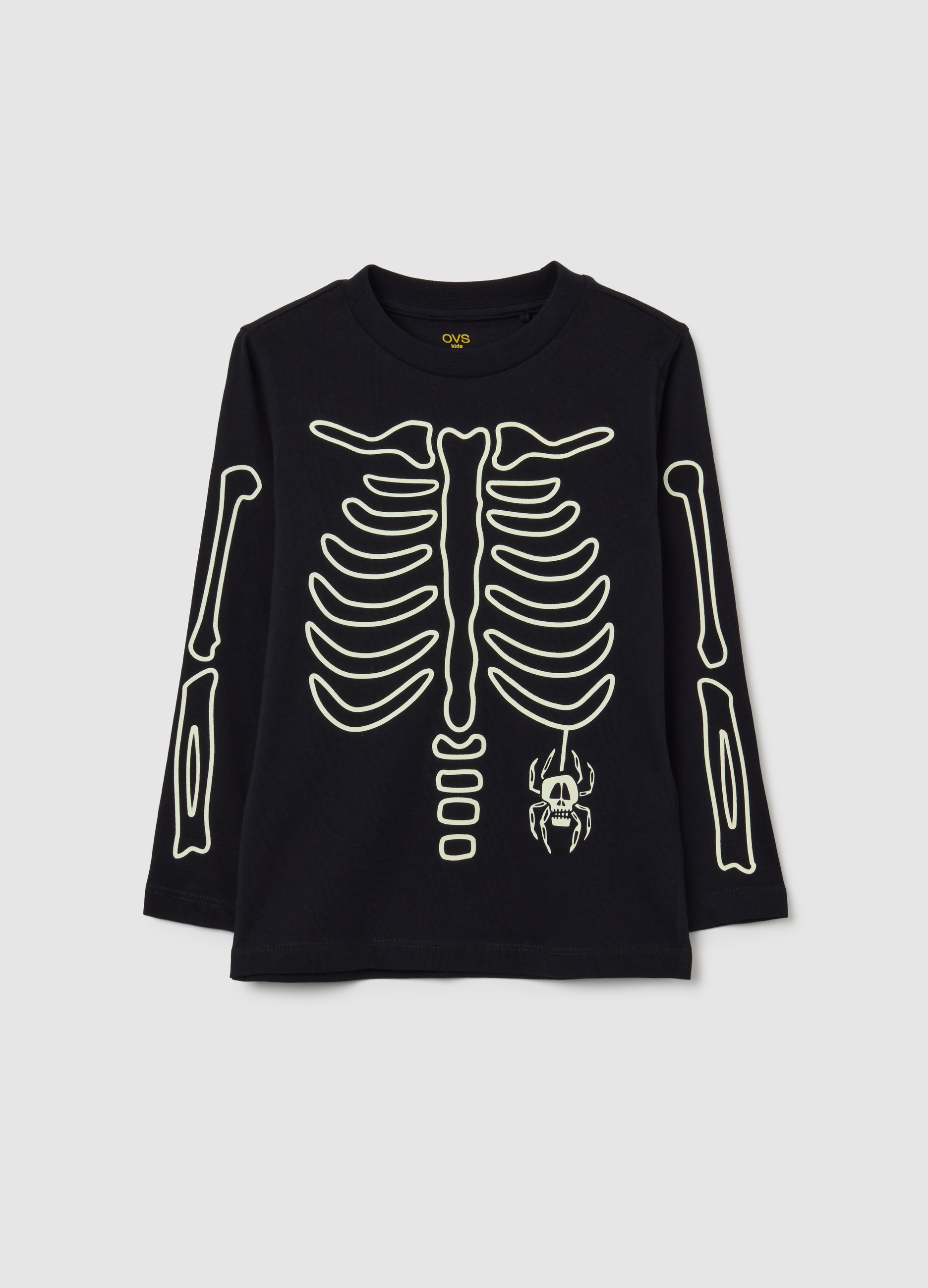 OVS KIDS, Maglia Da Bambino In Puro Cotone Nero Regular Fit Con Stampa, Nero, Taglia: 3-4