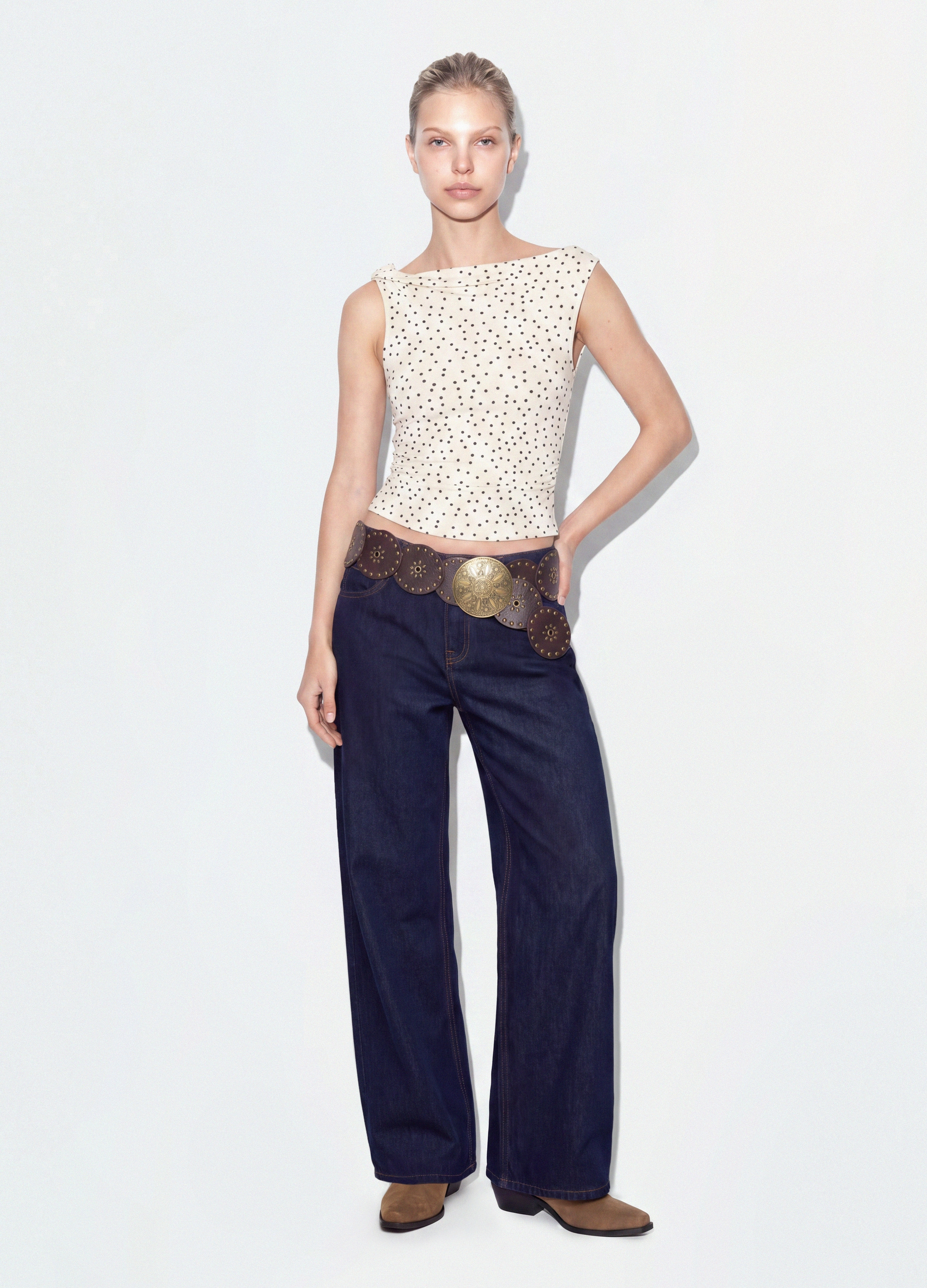 B.ANGEL, Top Bianco Asimmetrico Monospalla In Viscosa Elasticizzata A Pois Slim Fit, Donna, Bianco, Taglia: S