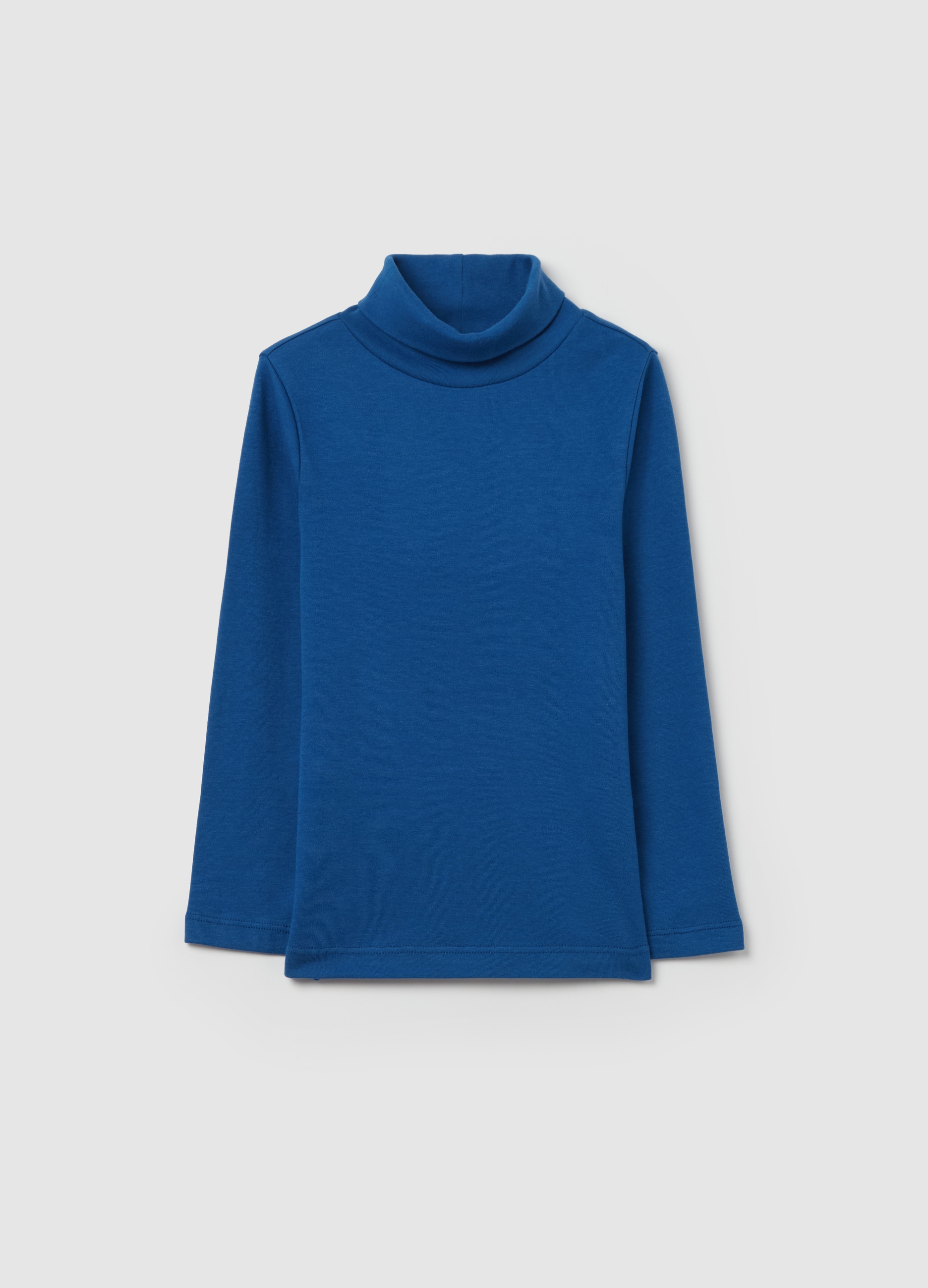 Camiseta De Cuello Alto De Algodón, Niño, Azul real, Talla: 4-5