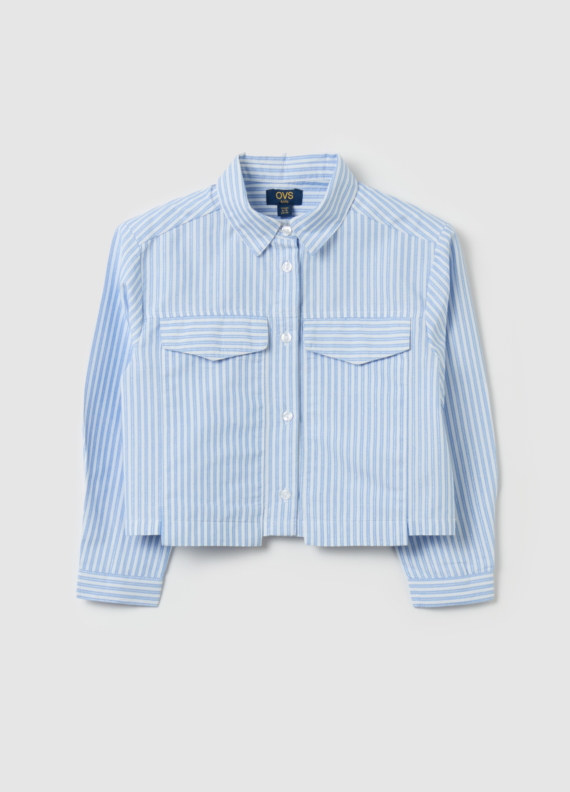 OVS KIDS, Camisa Boxy Fit De Rayas Con Lurex, Niña, Blanco/azul claro, Talla: 3-4