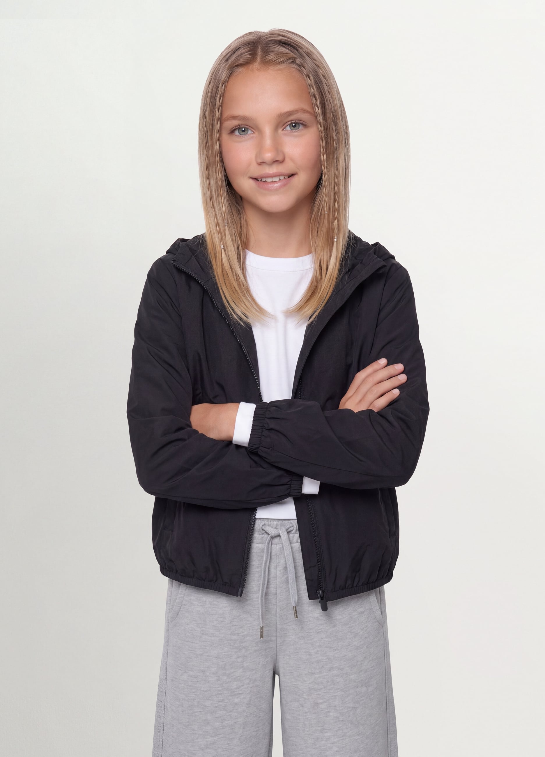OVS KIDS, Giacca Antipioggia Nera Con Cappuccio E Zip Per Ragazza, Bambina, Nero, Taglia: 13-14