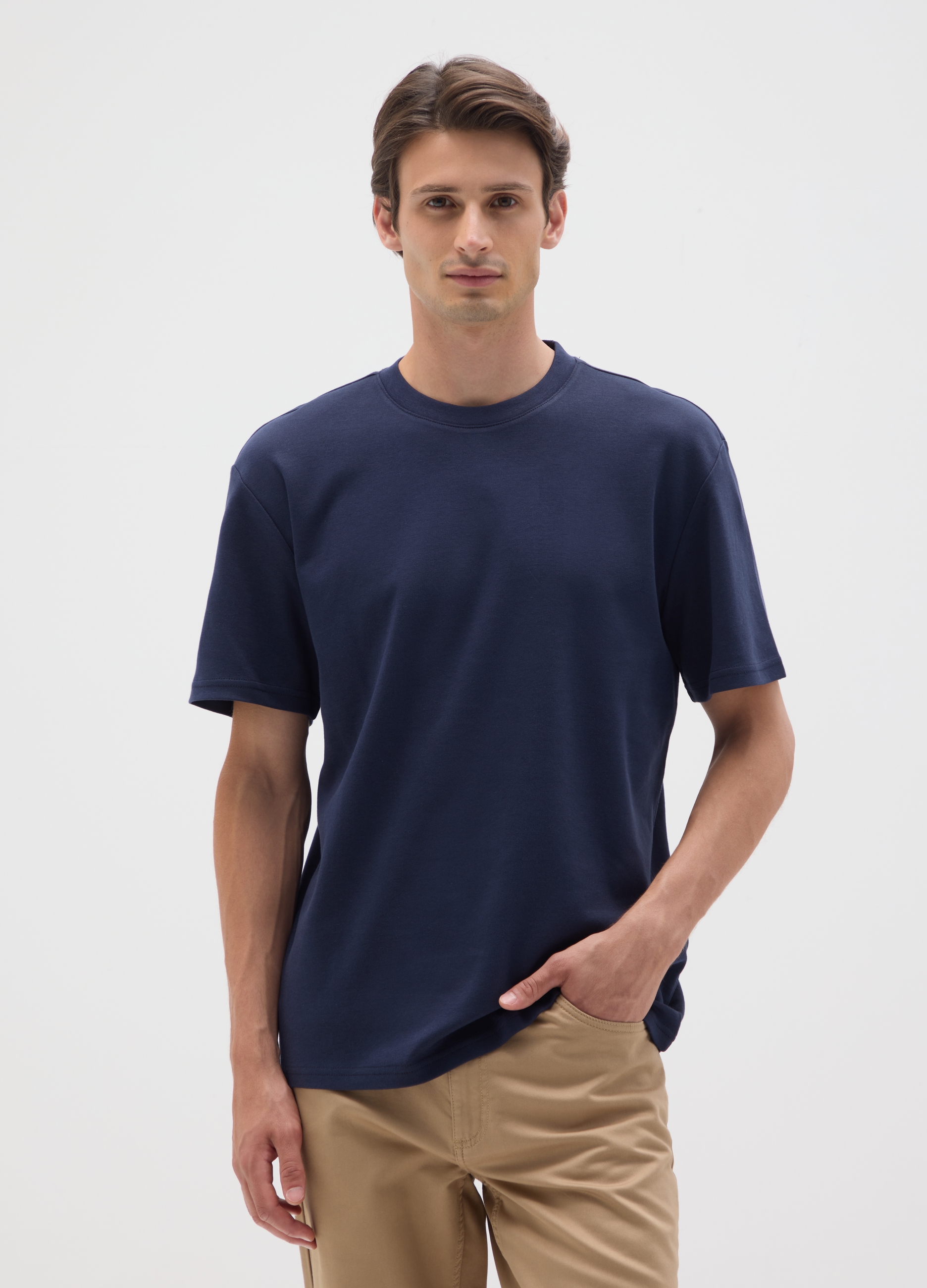 Camiseta Azul De Puro Algodón Ajuste Relajado, Hombre, Azul marino, Talla: L