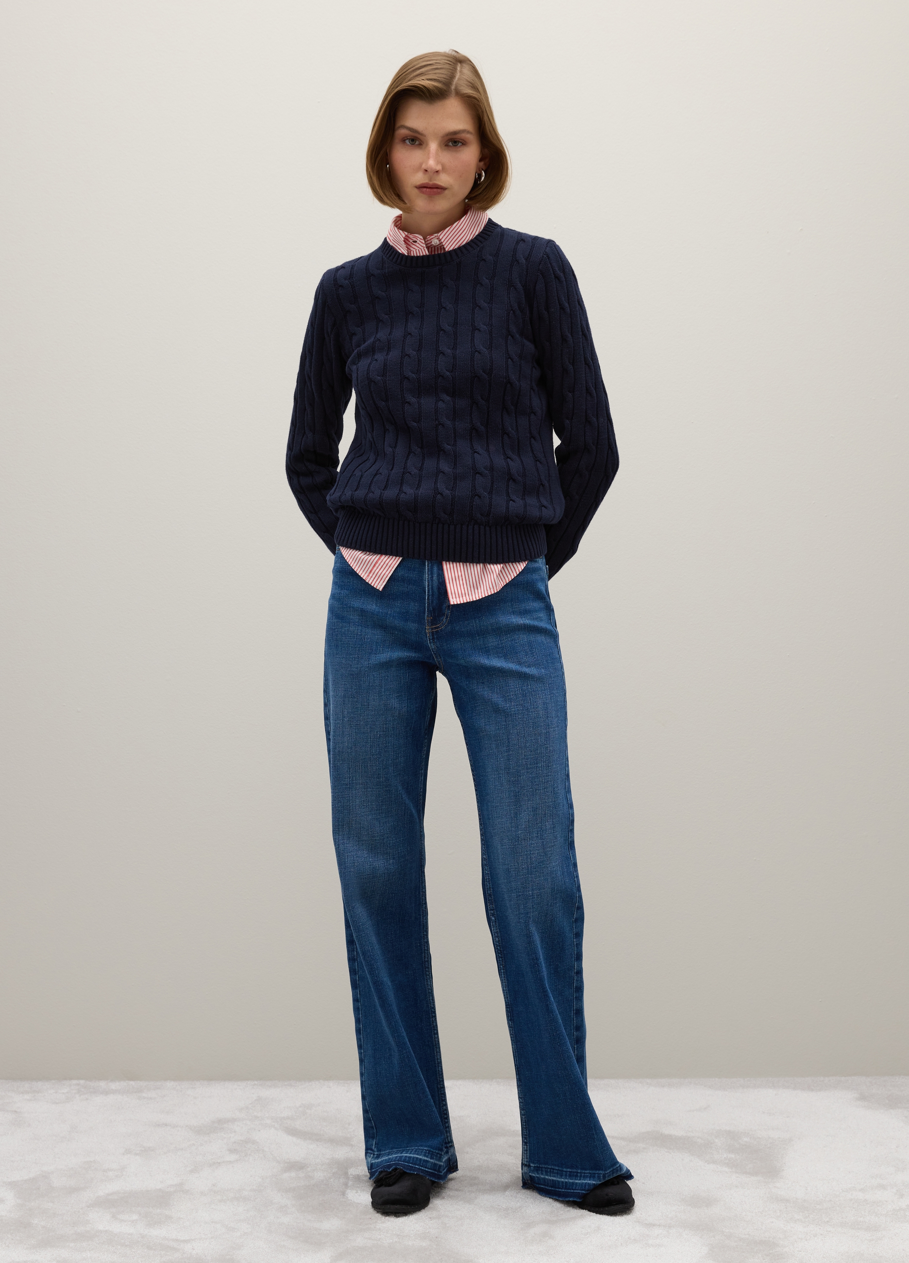 OVS, Maglione In Puro Cotone Blu Regular Fit, Frau, Marineblau, Größe: 36