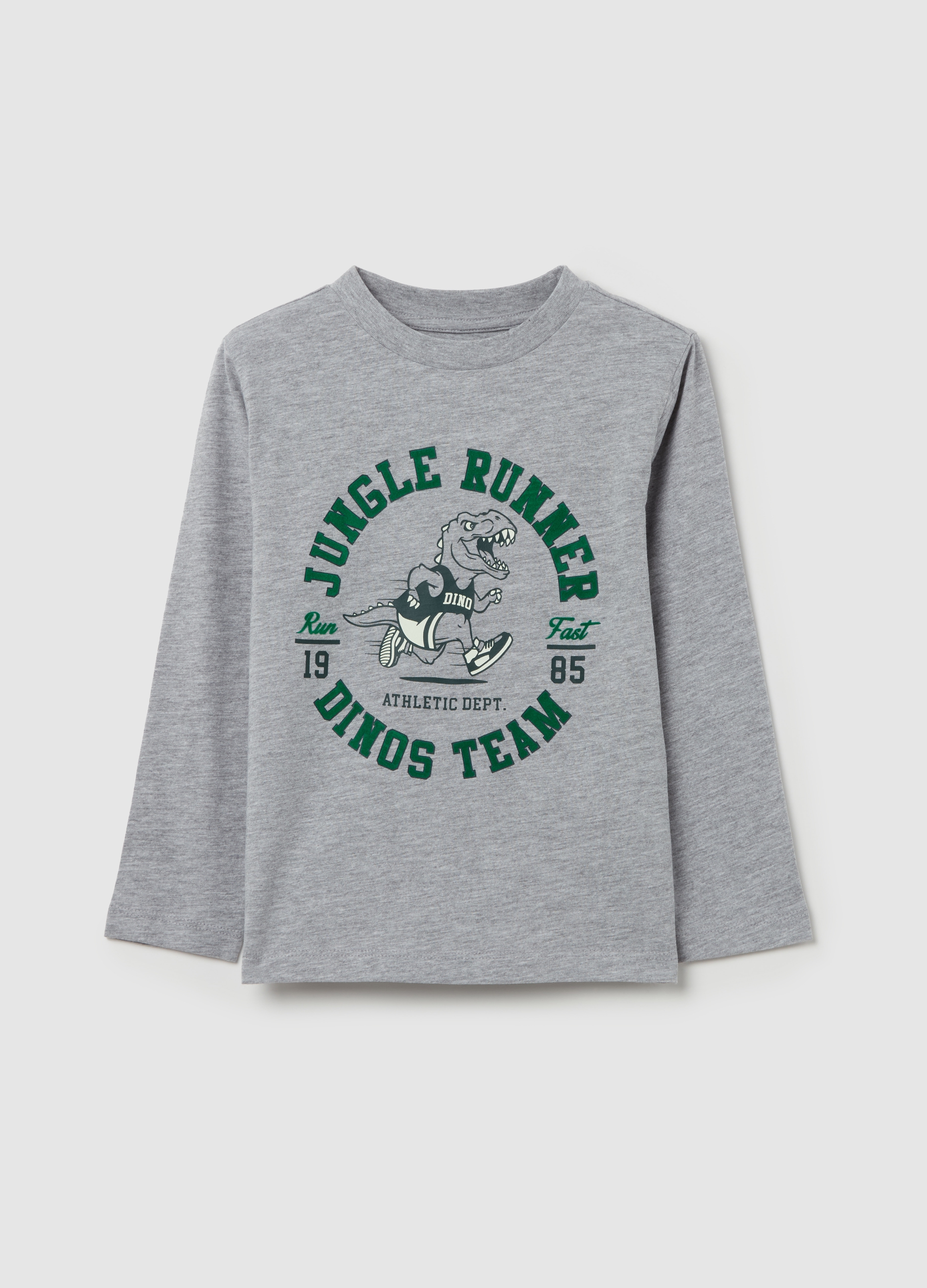 OVS KIDS, Camiseta De Manga Larga Con Estampado, Niño, Gris jaspeado, Talla: 7-8