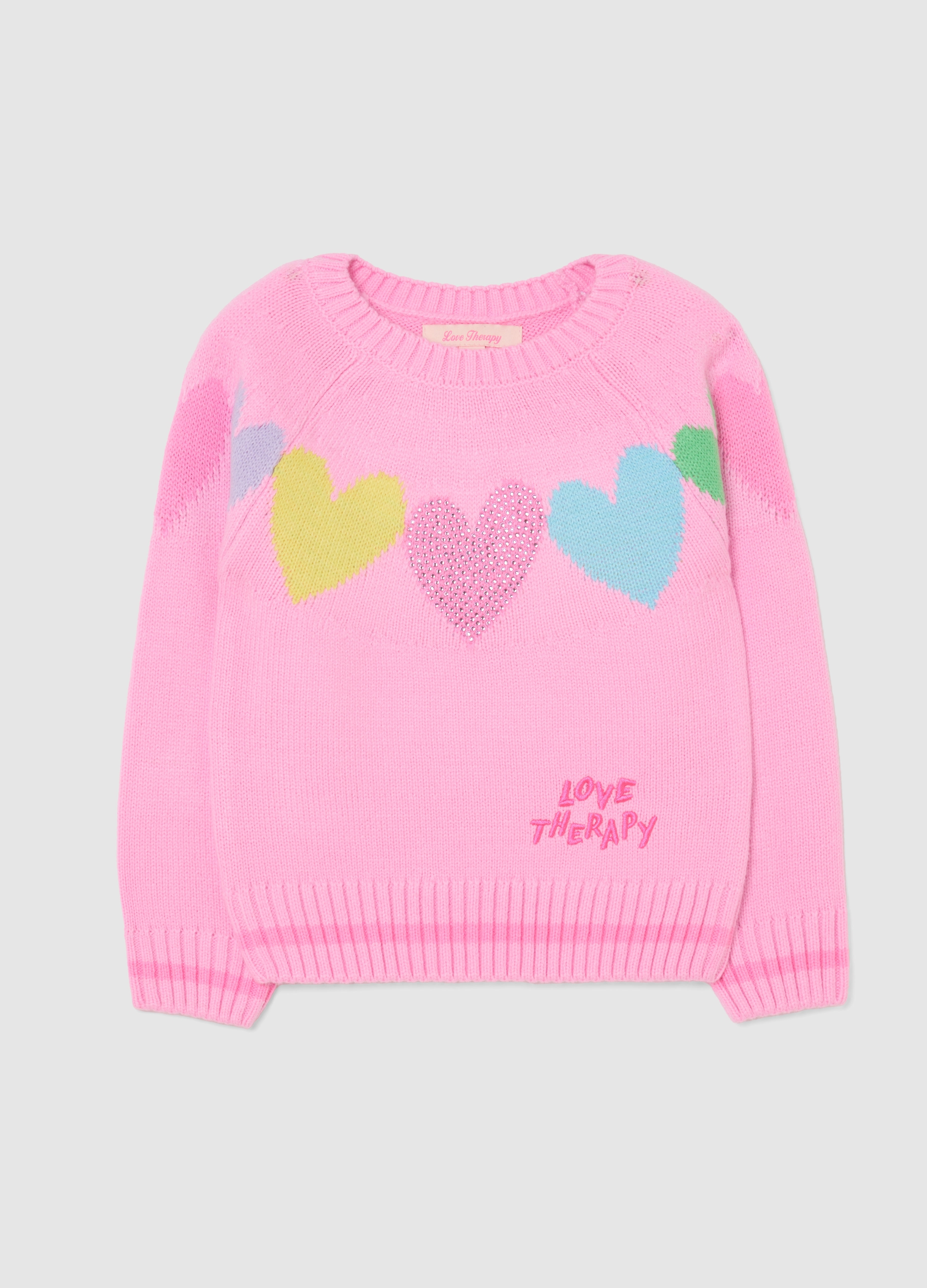 LOVE THERAPY, Jersey Multicolor De Niña Ajuste Regular Con Motivos De Corazones, Niña, Amarillo/Rosa, Talla: 8-9