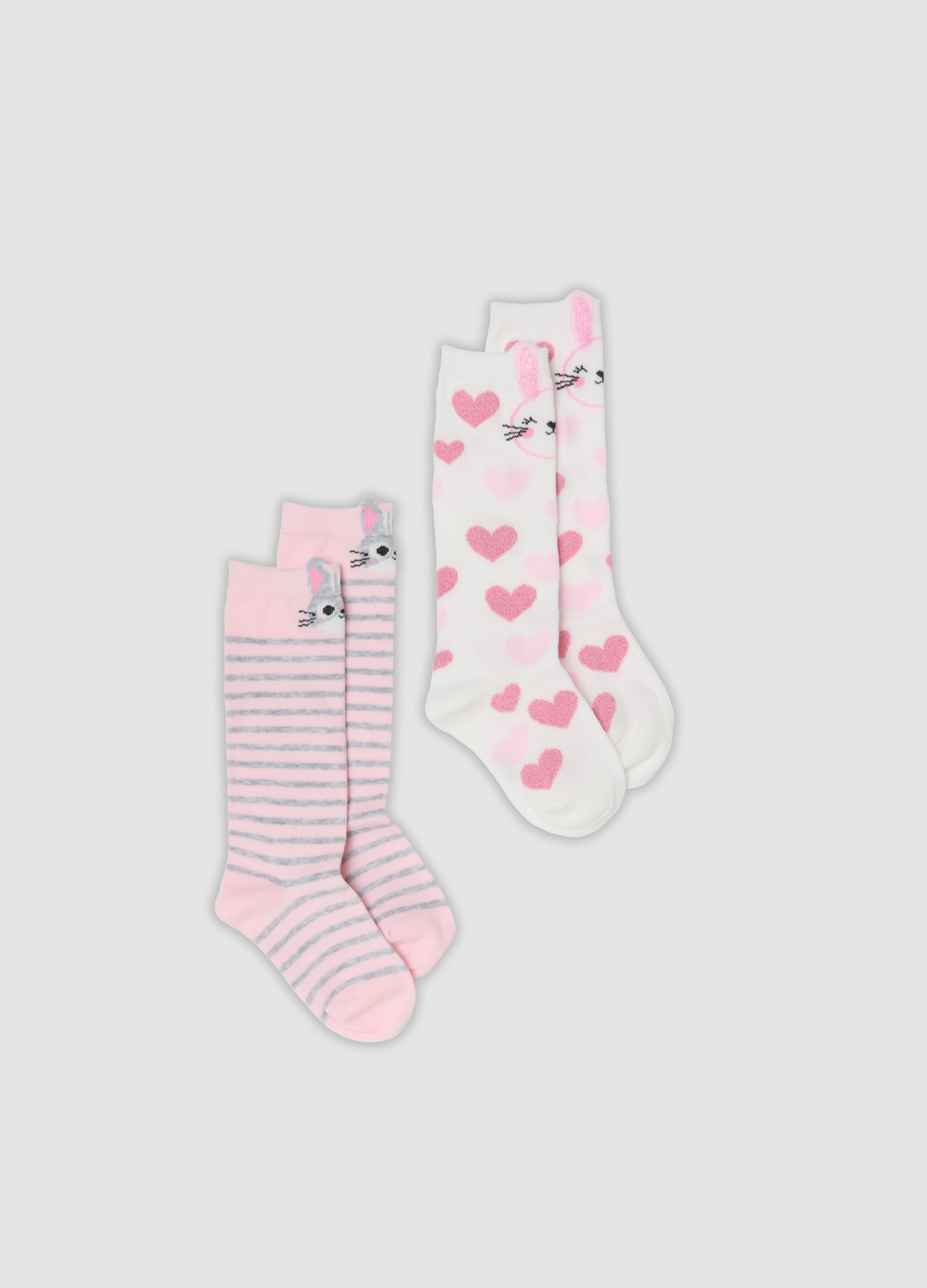 OVS KIDS, Bipack Di Calze Lunghe Rosa In Cotone Organico Elasticizzato, Bambina, Bianco, Taglia: 25/27