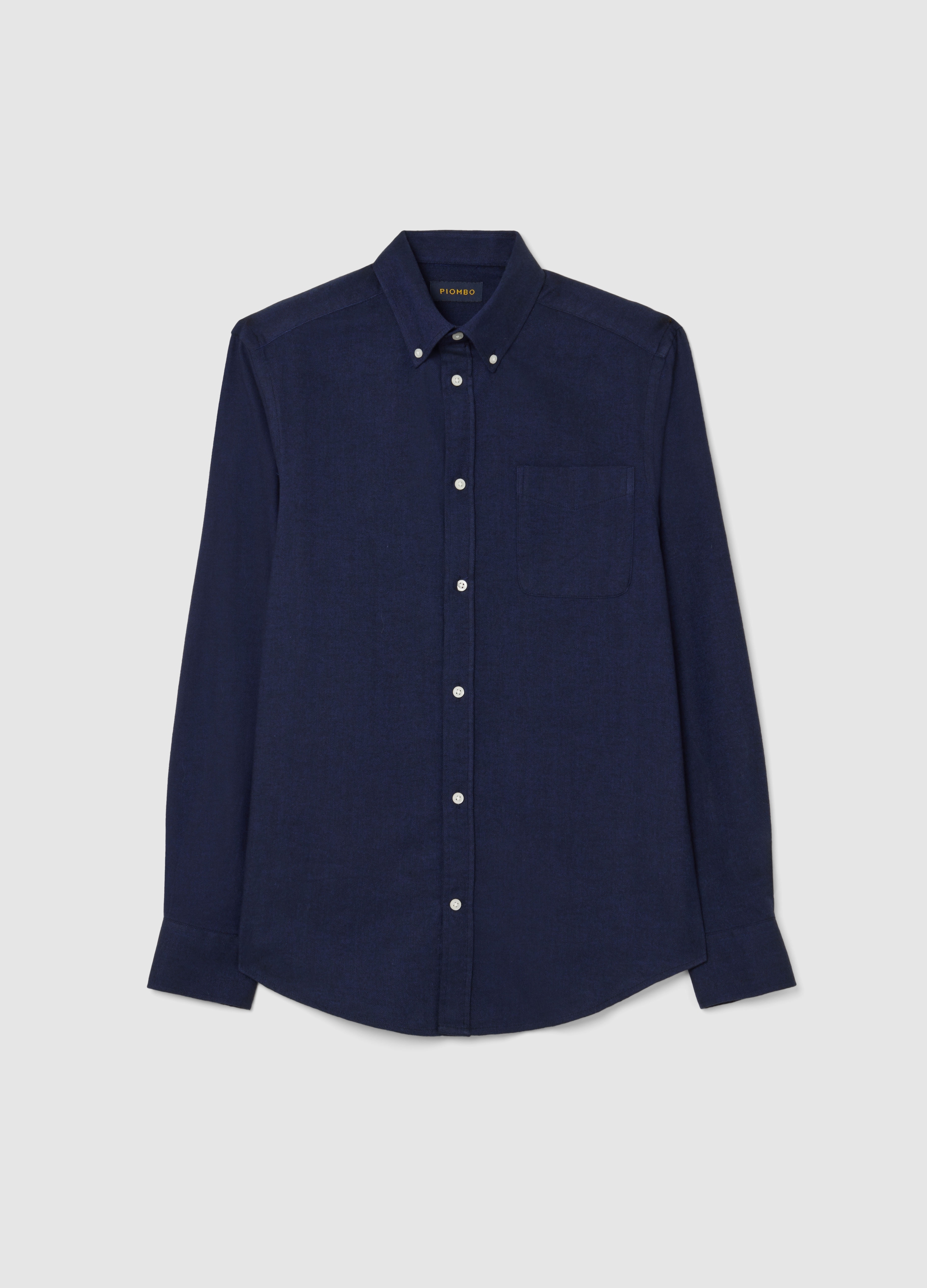 PIOMBO, Camisa Azul De Manga Larga En Franela De Algodón Puro, Ajuste Regular, Hombre, Azul marino, Talla: 3XL