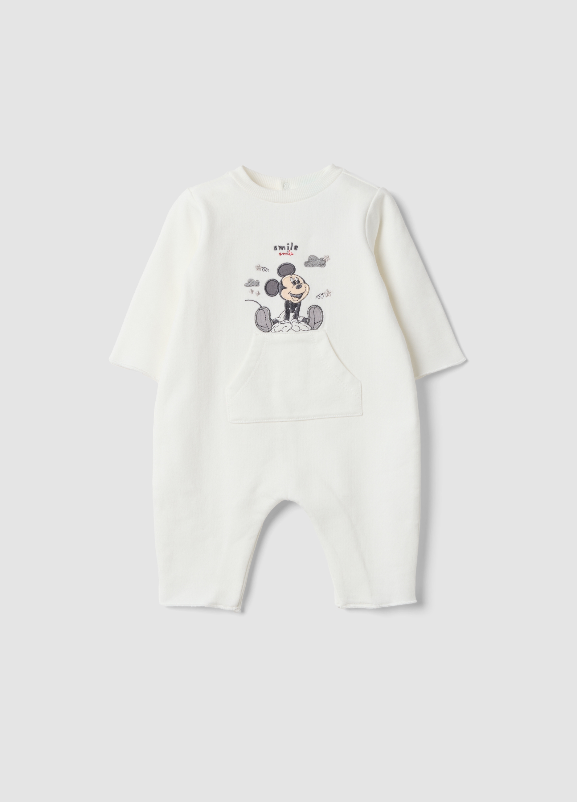 FAGOTTINO, Tutina Bianca In Puro Cotone Organico Con Stampa Mickey, Neonato, Bianco, Taglia: 1-3