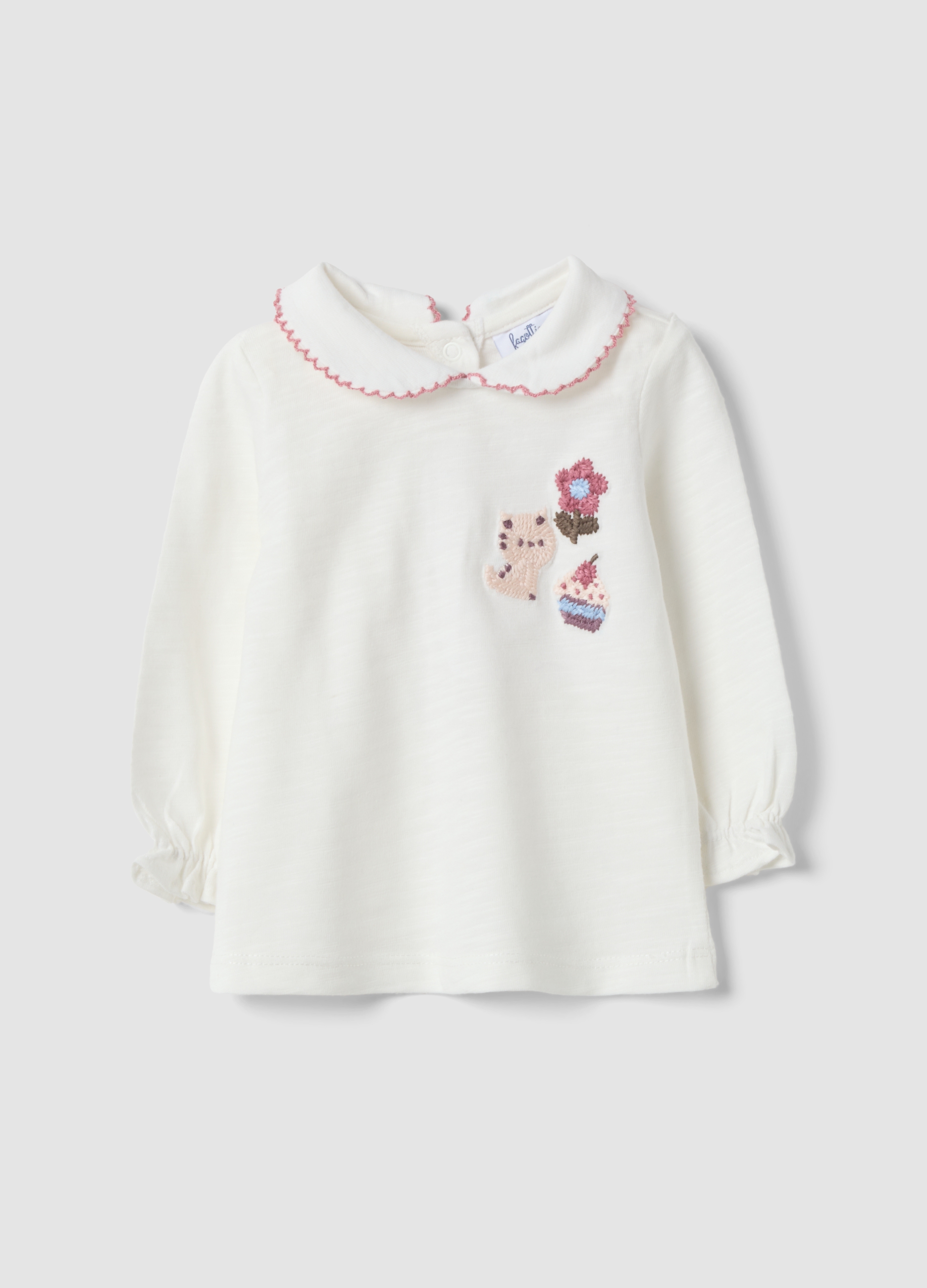 FAGOTTINO, Maglia Bianca In Puro Cotone Organico Jersey Con Ricamo Regular Fit, Neonata, Bianco, Taglia: 6-9