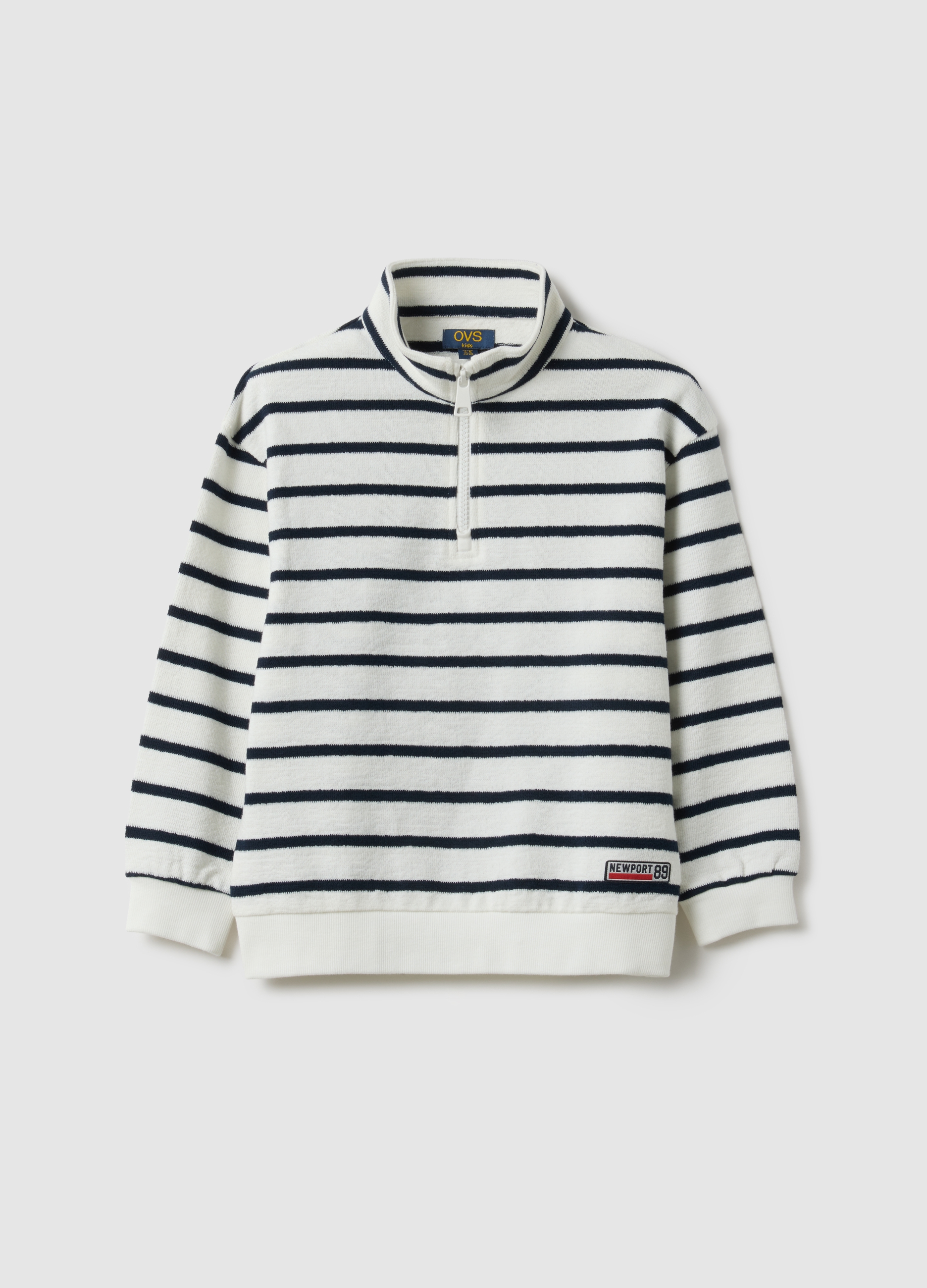 OVS KIDS, Felpa Bianca A Righe Con Zip A Mezza Lunghezza Da Bambino, Niño, Blanco/negro, Talla: 4-5