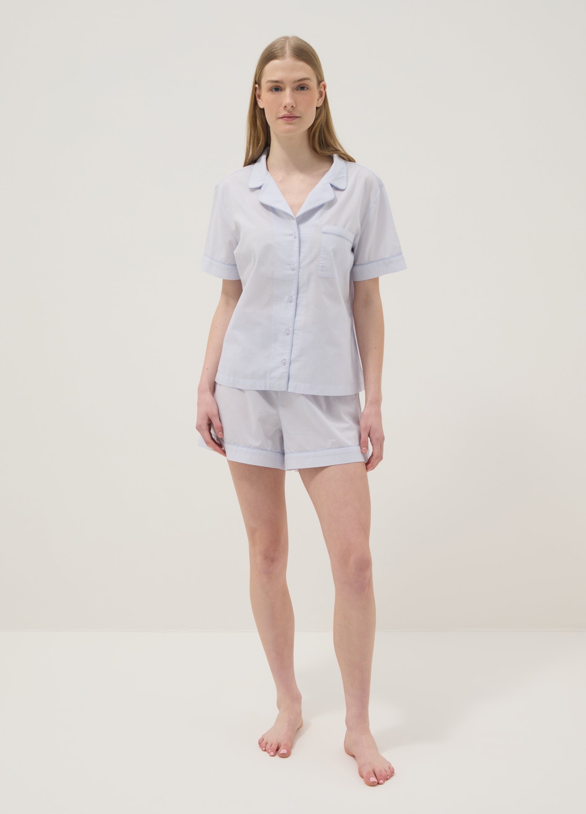 Pijama Blanco De Algodón Puro, Corte Confort, Mujer, Blanco óptico, Talla: S