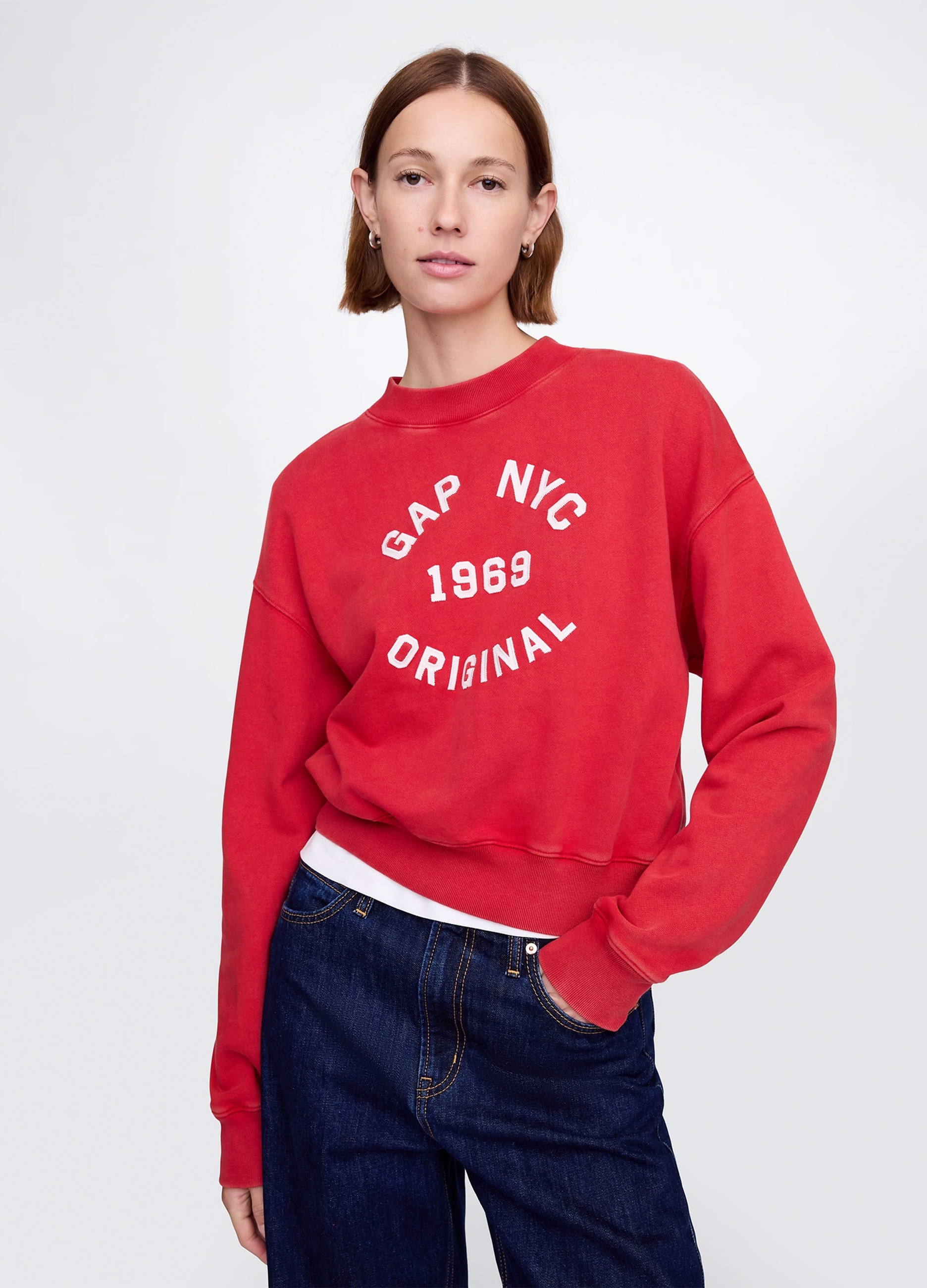 GAP, Felpa Rossa Gap Nyc 1969 Original, Donna, Rosso, Taglia: XS