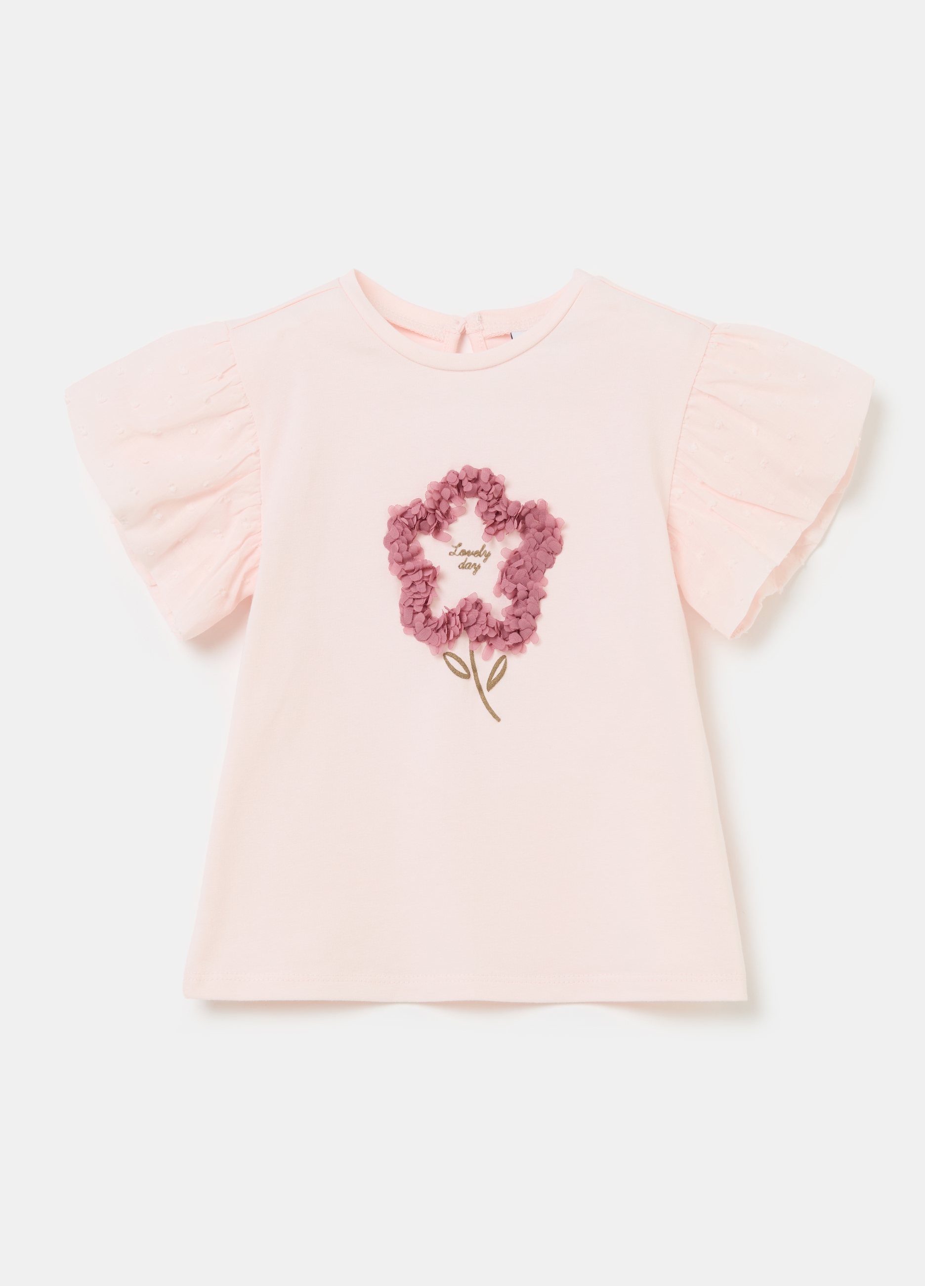 FAGOTTINO, T-shirt Con Maniche In Dobby E Fiore, Bambina, Rosa, Taglia: 9-12