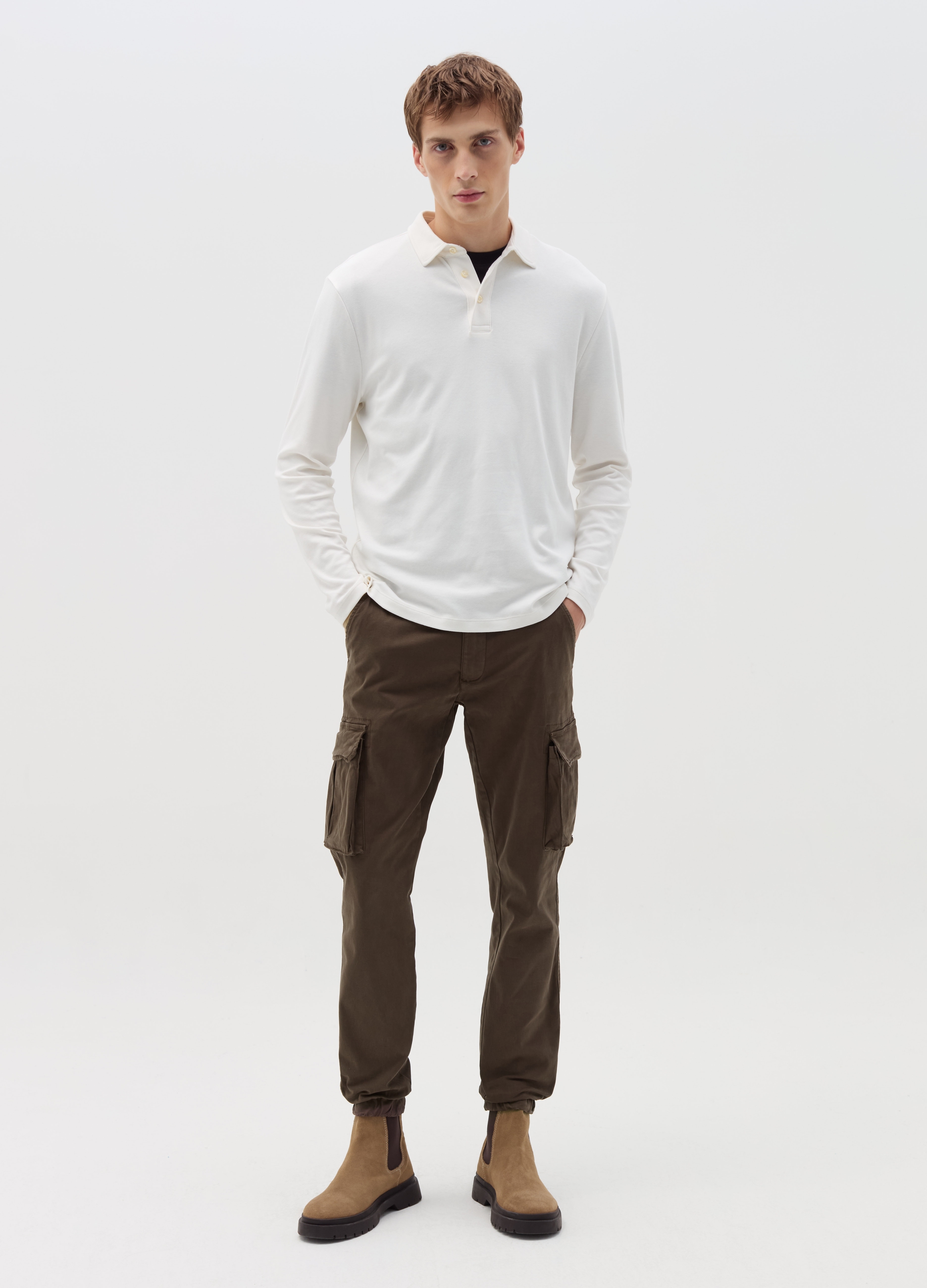 Pantalón Cargo Cuff-hem De Algodón Elástico, Hombre, Marrón chocolate, Talla: 56