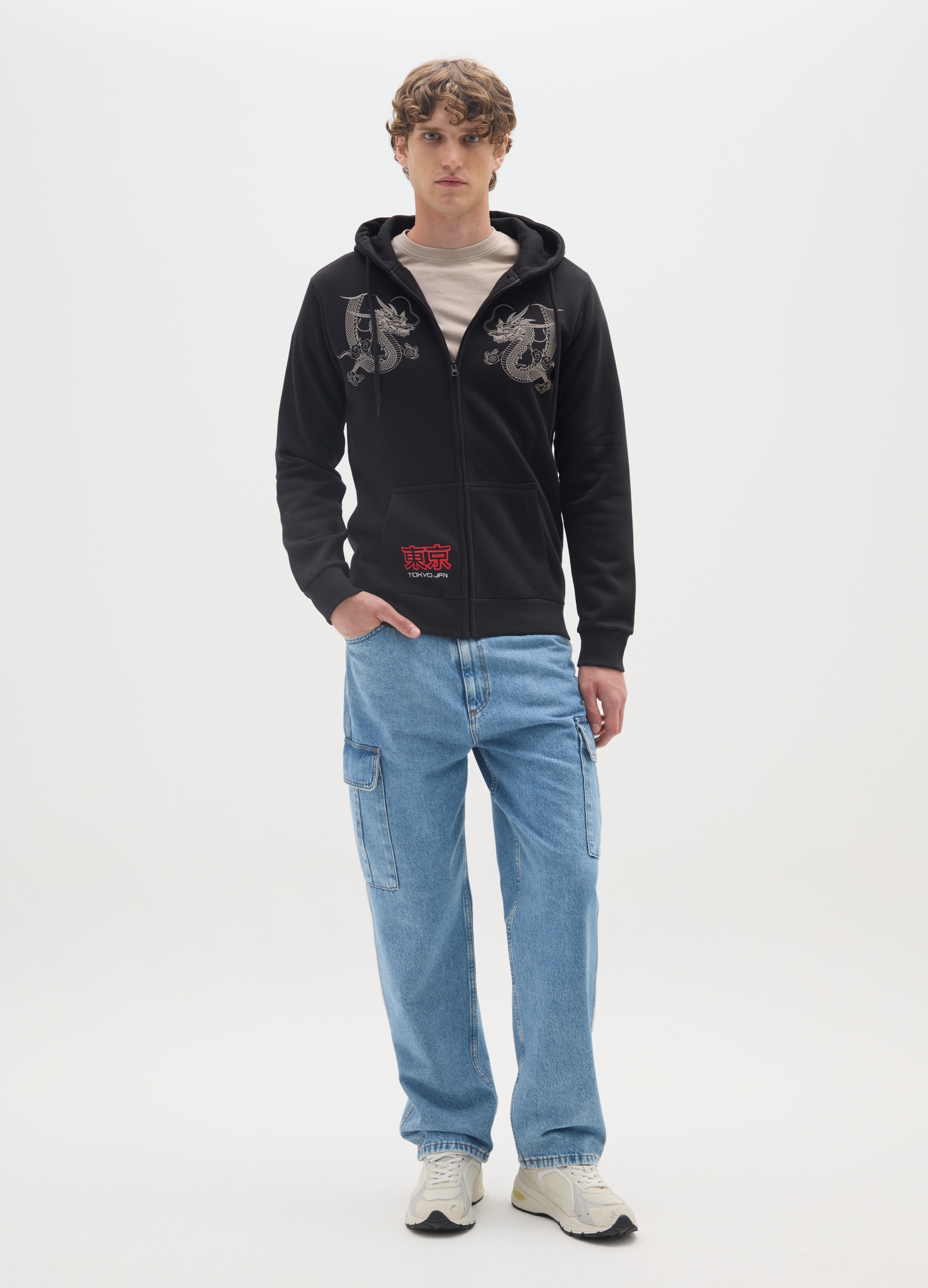 E-TEES, Felpa In Misto Cotone Nero Con Stampa, Uomo, Nero, Taglia: M