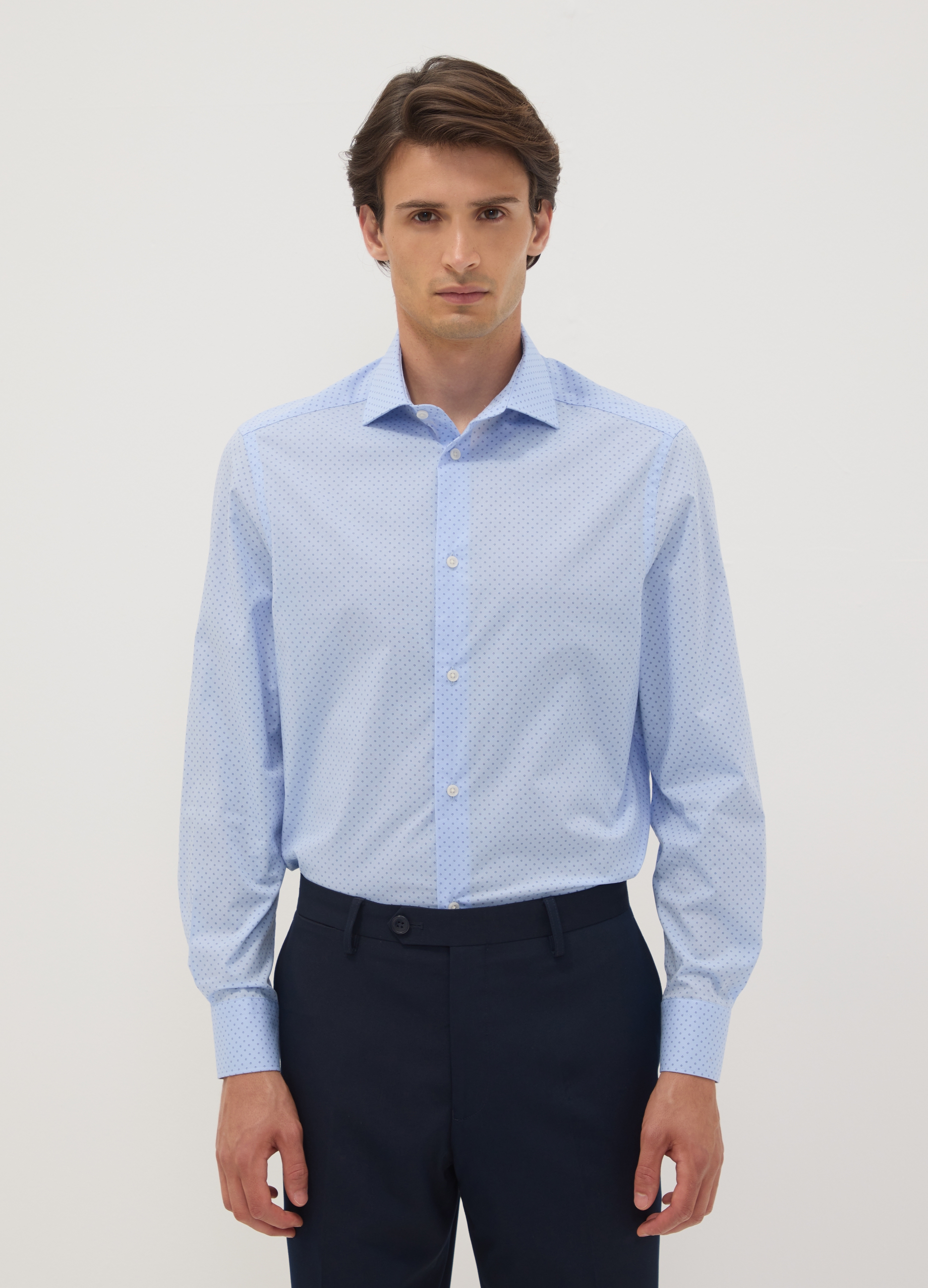 OVS, Camicia Azzurra In Popeline Di Cotone Elasticizzato Con Collo Francese, Uomo, Azzurro, Taglia: 43