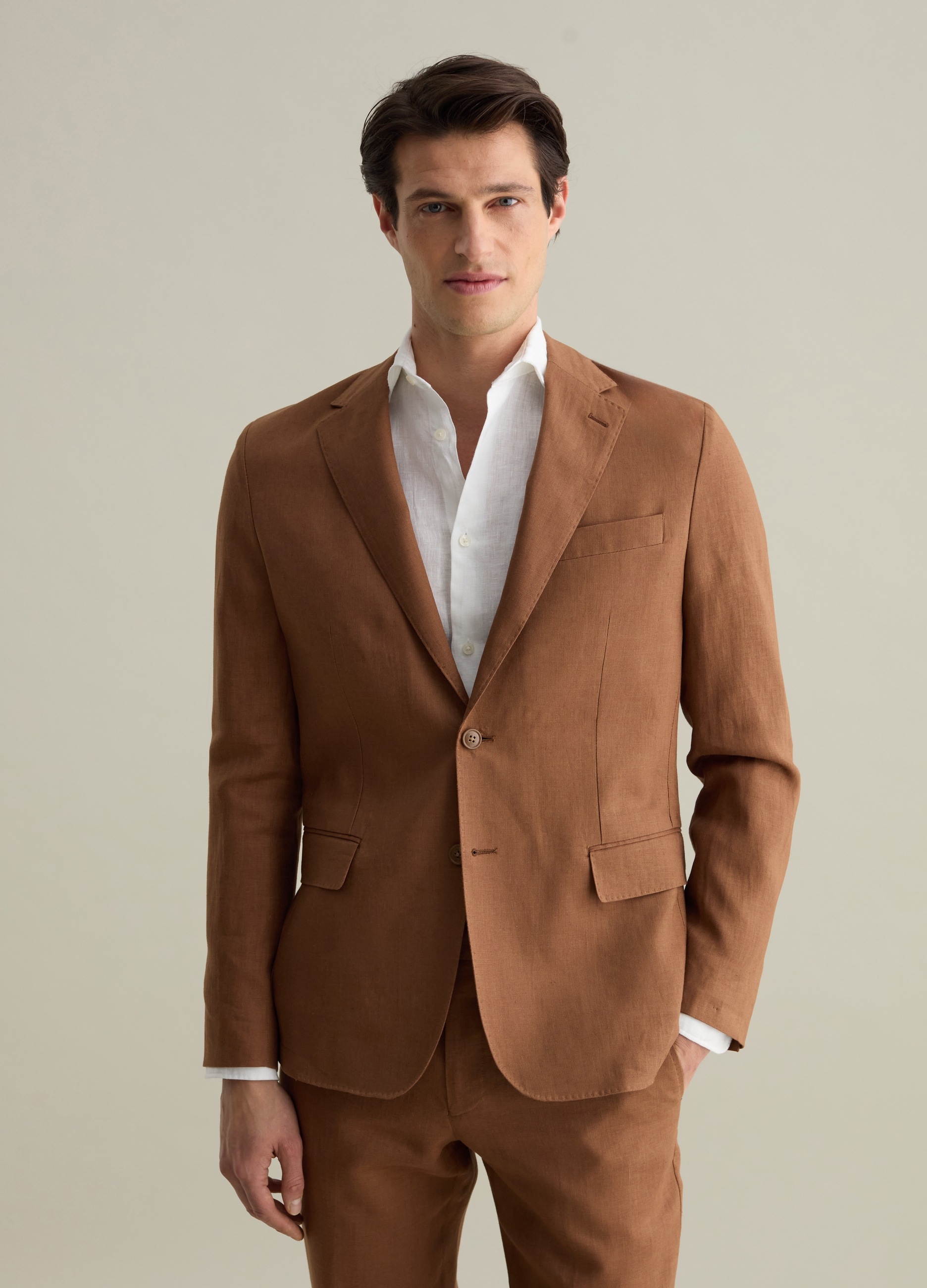 PIOMBO, Blazer Monopetto In Lino Contemporary, Uomo, Marrone, Taglia: 50