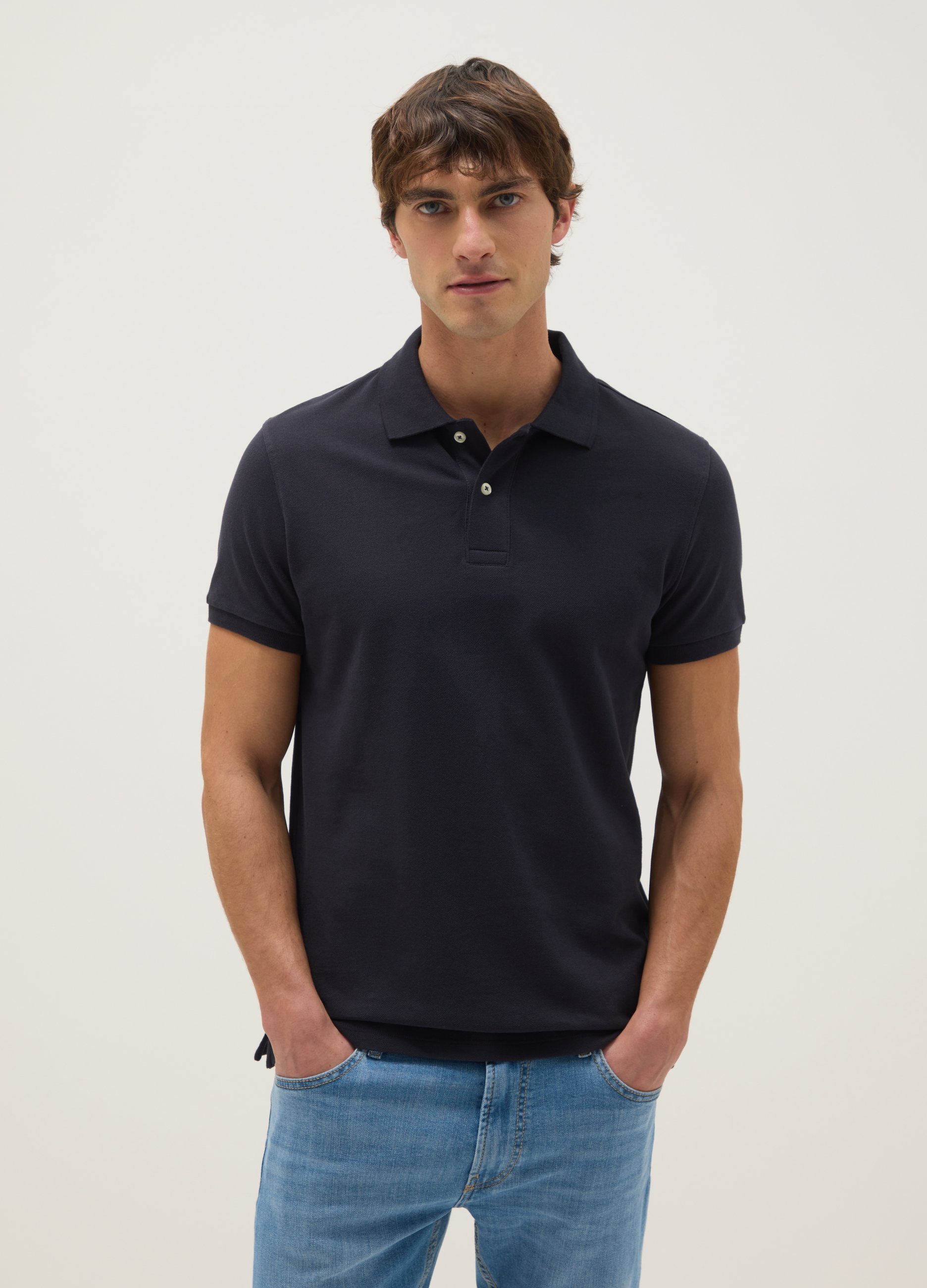 Polo Azul De Puro Algodón Ajuste Regular, Hombre, Azul oscuro, Talla: 3XL