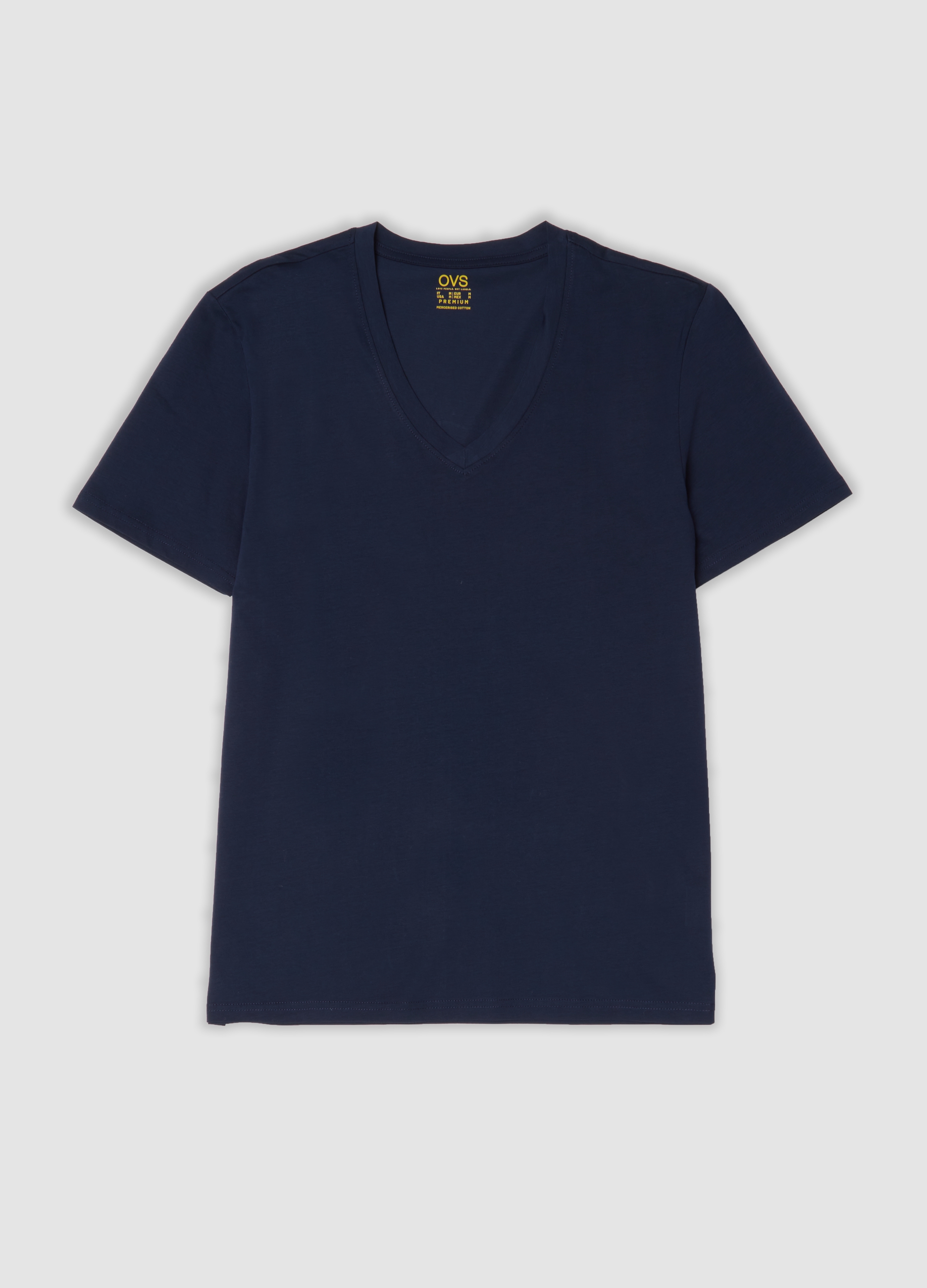 OVS, T-shirt Blu In Puro Cotone Mercerizzato Con Scollo Profondo A V, Uomo, Blu, Taglia: S