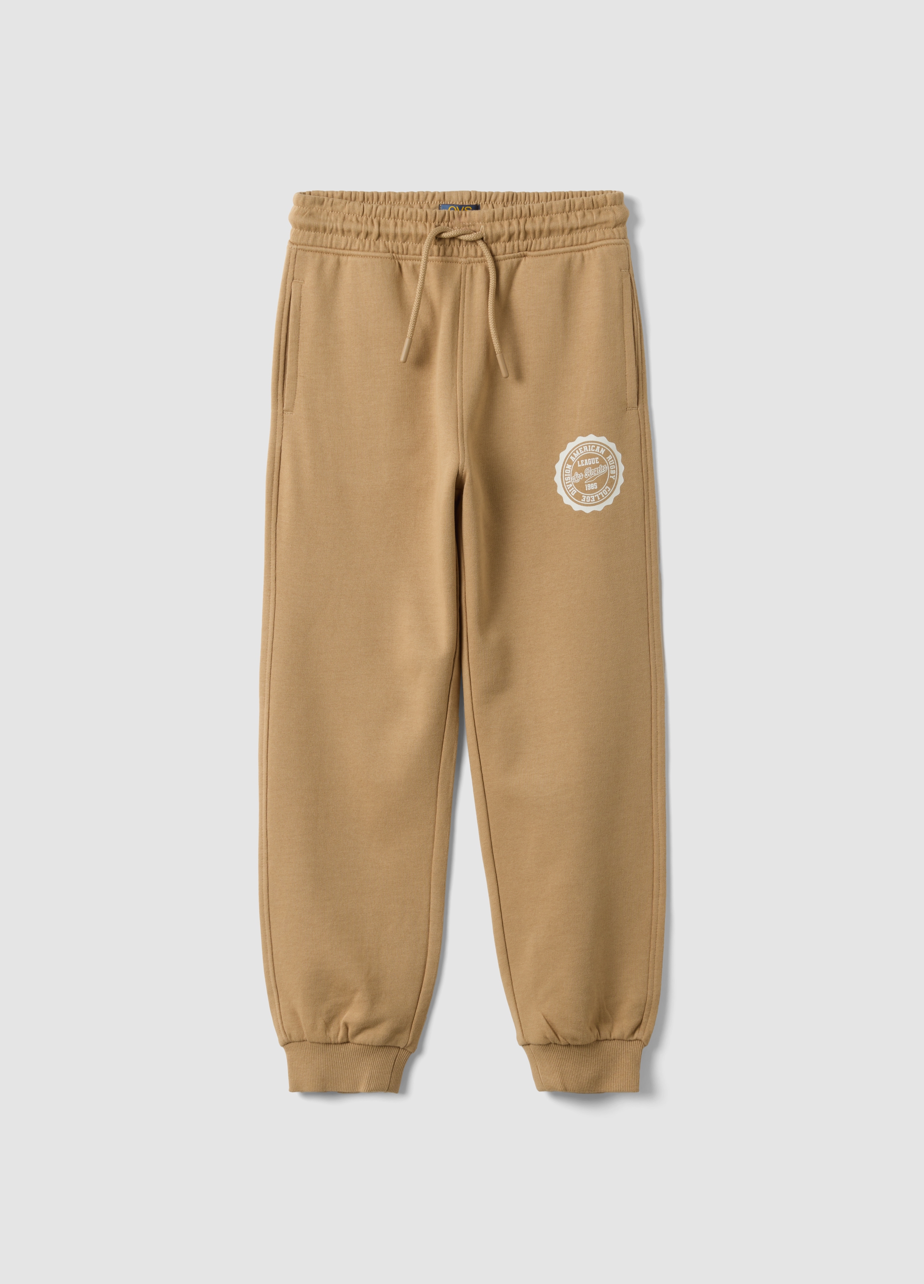 OVS KIDS, Jogger Beige In Misto Cotone E Viscosa Con Stampa A Contrasto Per Bambino, Beige, Taglia: 3-4