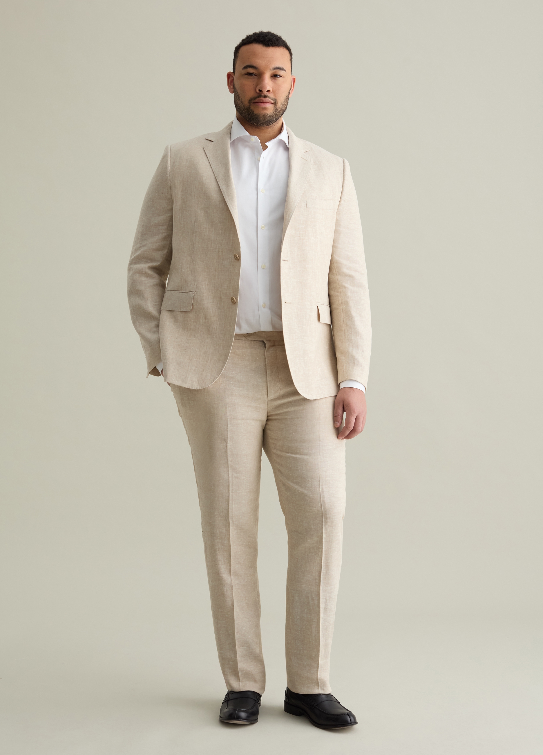 PIOMBO, Pantalone Chino Oversize In Lino Plus Size, Uomo, Beige, Taglia: 54