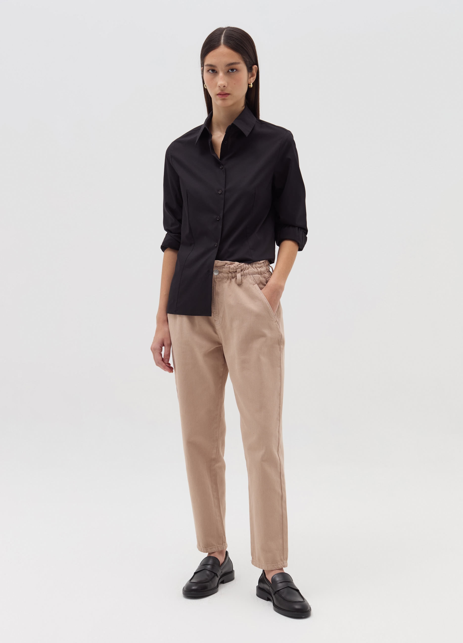 Vaqueros Paper Bag Con Bolsillos, Mujer, Beige, Talla: XL